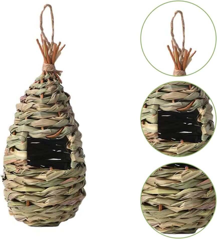 MOTRAIN Grass Hand Woven Bird Cage/Lightweight Hanging Nest,Grass Woven Birdhouse Nest & Cozy Resting Place,Bird Cage for Outdoors Indoors image number 3