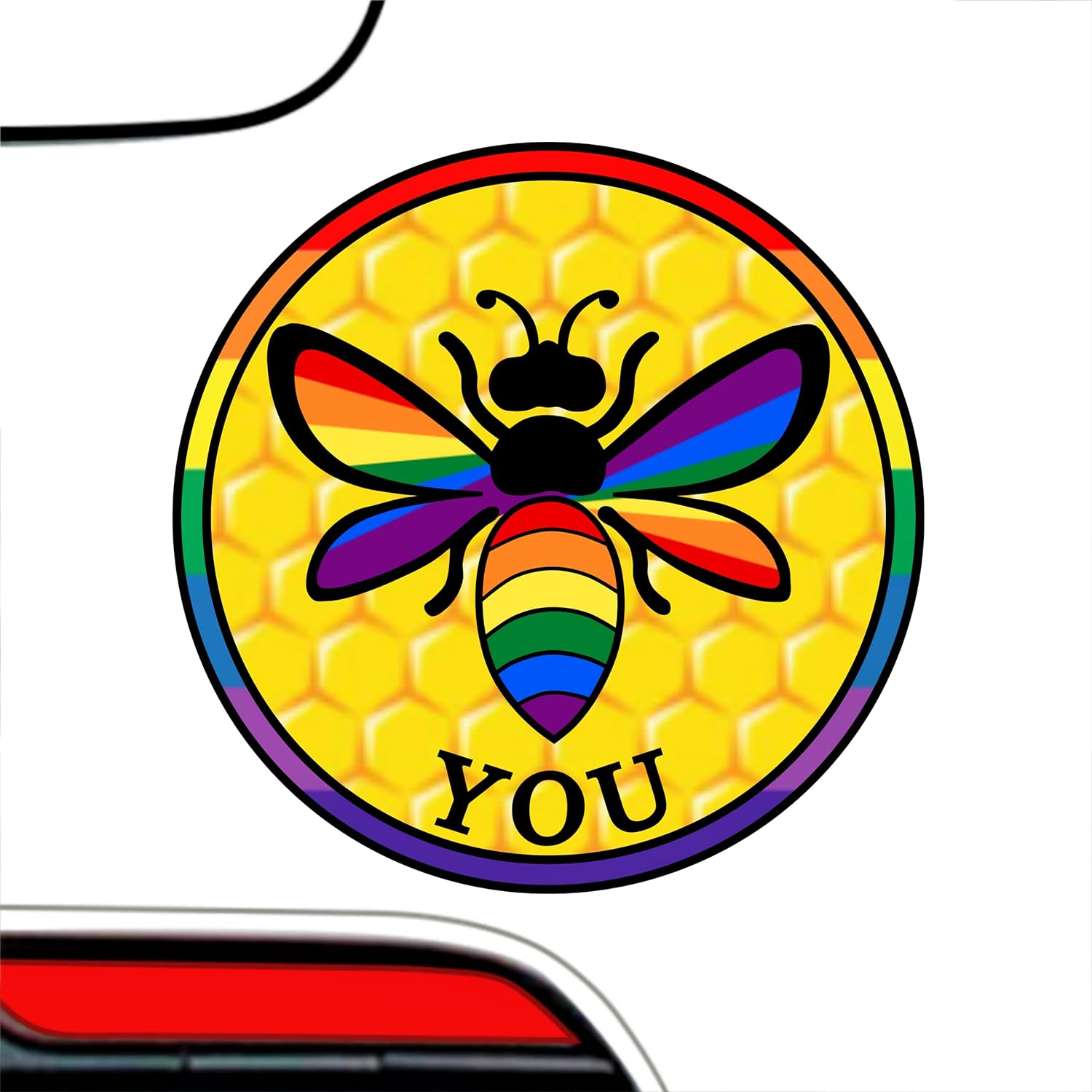 LGBT Honey Bee You &ndash; Be Yourself - Gay Pride Bumper Sticker | LGBTQ Rainbow Flag Premium Vinyl Decal 3 X 3 for Car Auto Equality LGBTQIA Coexist Progress Sign + Better than Magnets Sticks Anywhere image number 6