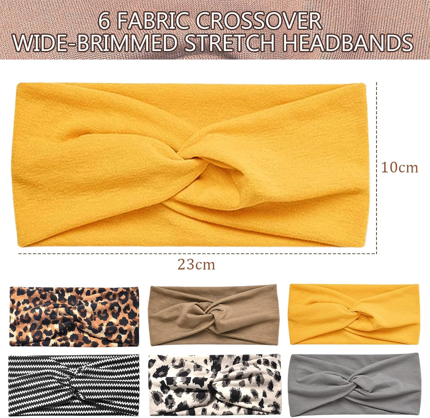 Nayyana 6 Pack Headbands for Women, Non-Slip Elastic Hair Bands, Yoga, Workout, Running, Sports, Sweat, Hair Wrap for Girls, Leopard Print and Plain Headband image number 3