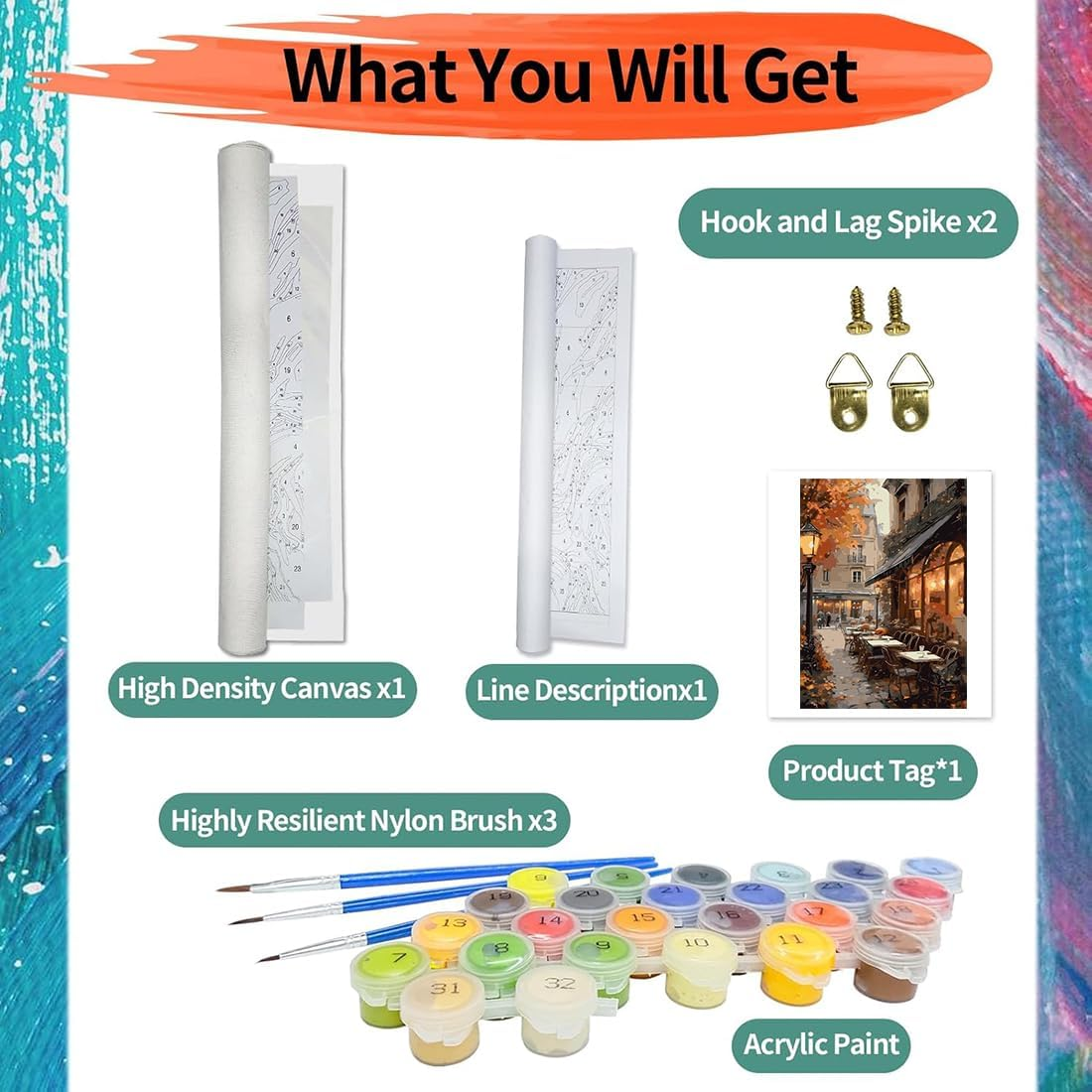 Paint by Number for Adults. Cafe DIY Acrylic Painting Kit for Adults Beginner &ndash; 16&rdquo; X 20&rdquo;With 3 Brushes and Bright Colors image number 4