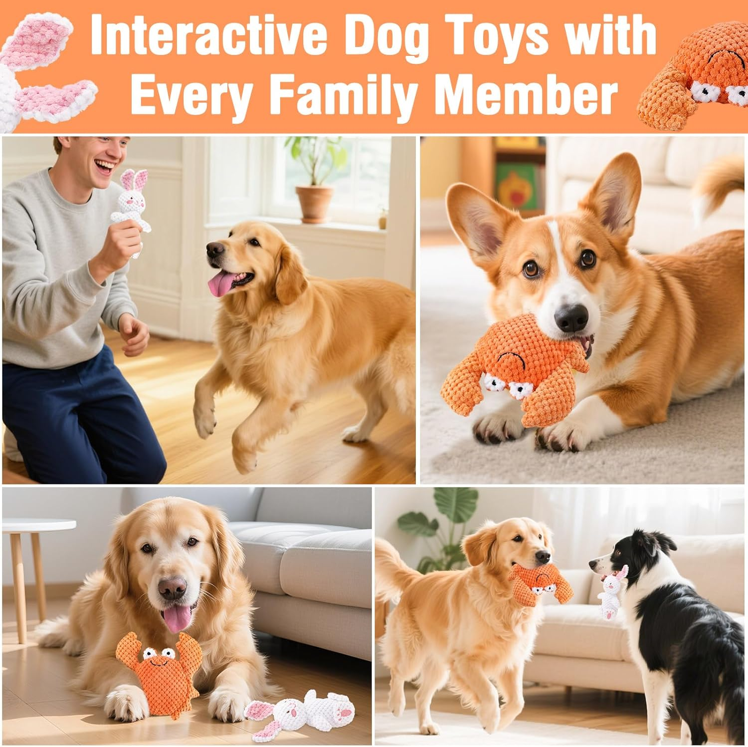 2 Pack Dog Squeaky Toys, Stuffed Plush Dog Toys, Dog Chew Toys for Puppy, Small, Middle Dogs image number 6