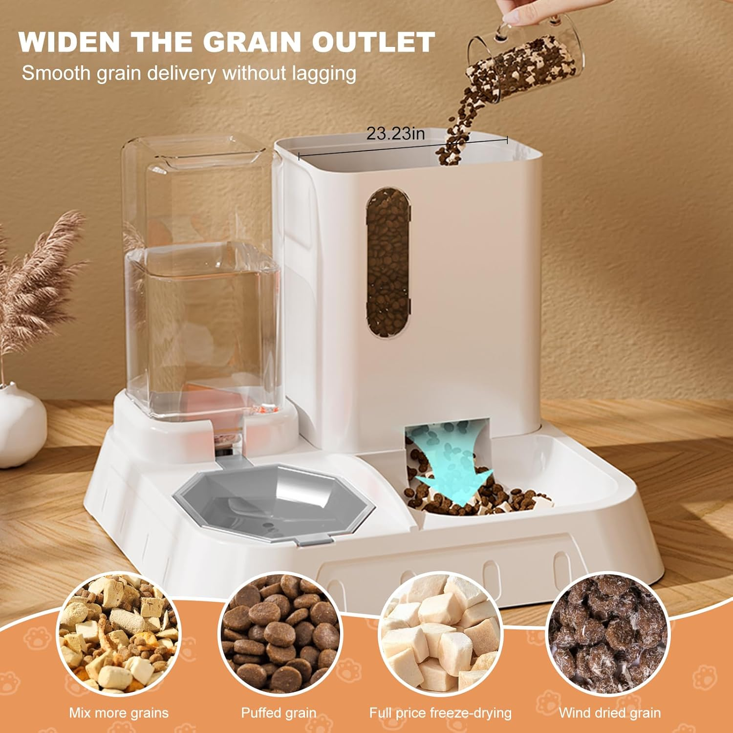 Automatic Pet Feeder 2-In-1 Food and Water Dispenser &ndash; Gravity Feeder for Cats & Dogs,With 2.2L Grain Storage Bucket and 1.3L Water Tank, Suitable for Holding Various Types of Dry Food (Pink) image number 1