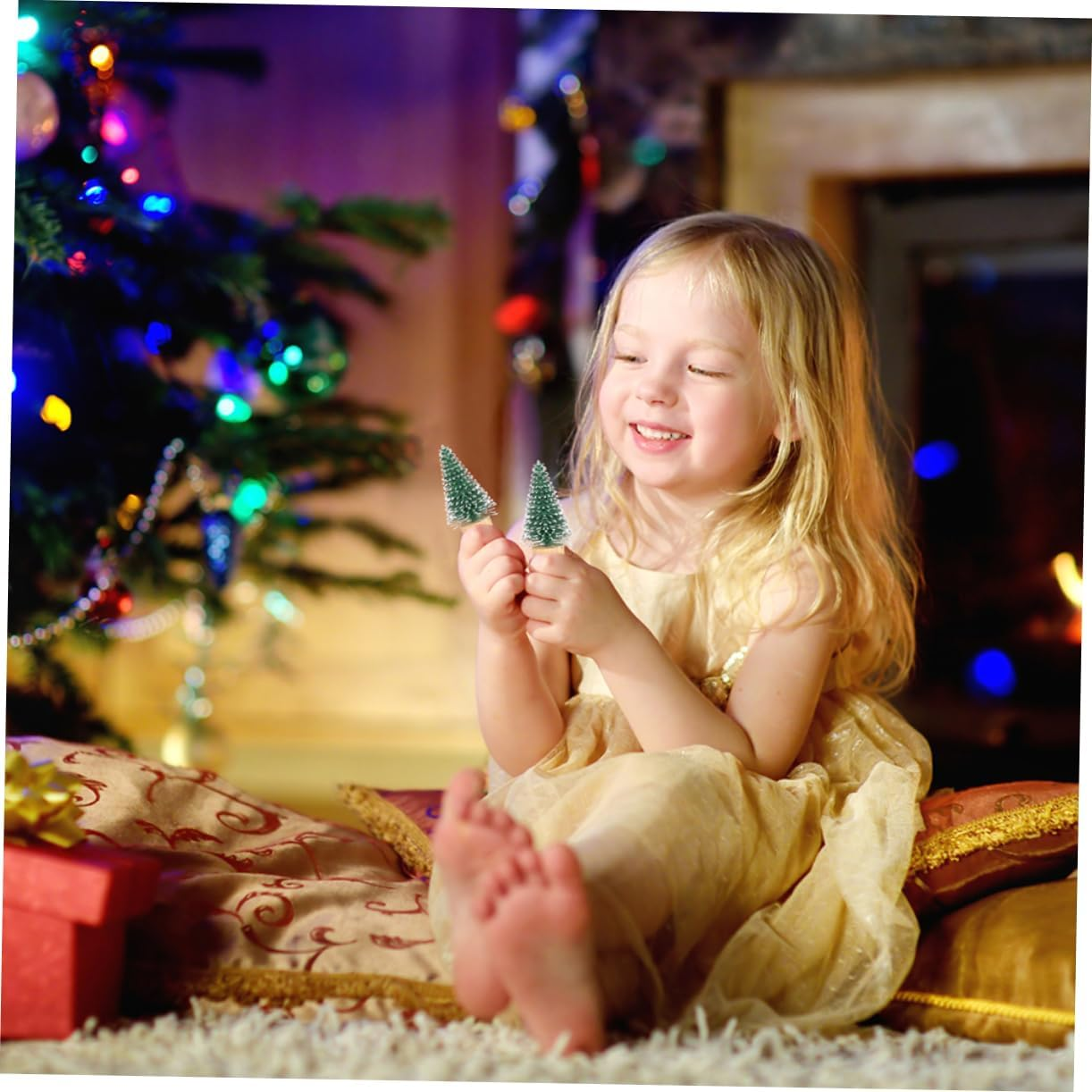 12Pcs Mini Adornment Christmas Tree Ornaments Covered for DIY Craft Tree Decorations image number 4