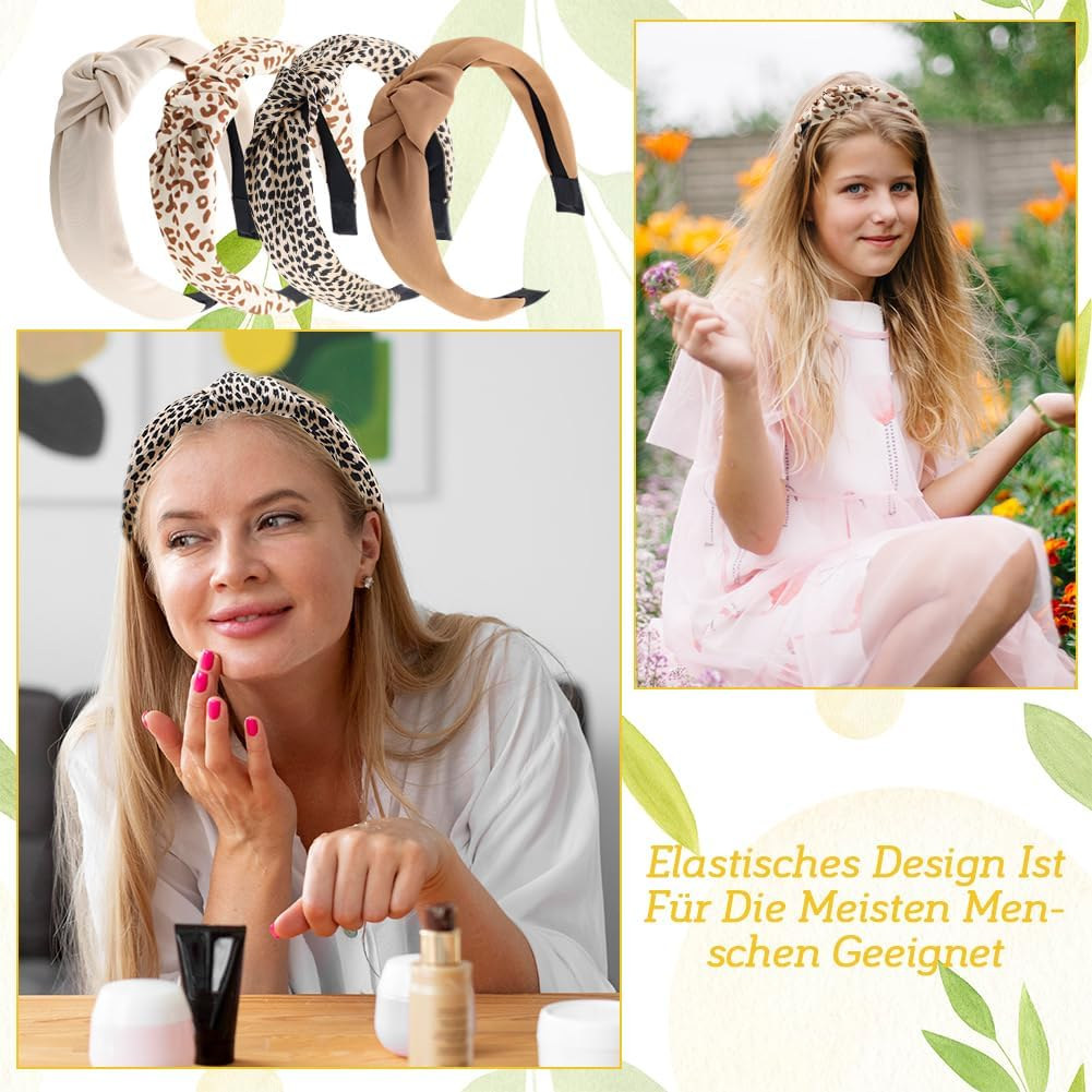 Tyafzzn Pack of 4 Headbands for Women, Elastic Headbands, Cute Headband Girls, Leopard Print Headband, Wide Knot Hairband, Non-Slip, Fashionable image number 1