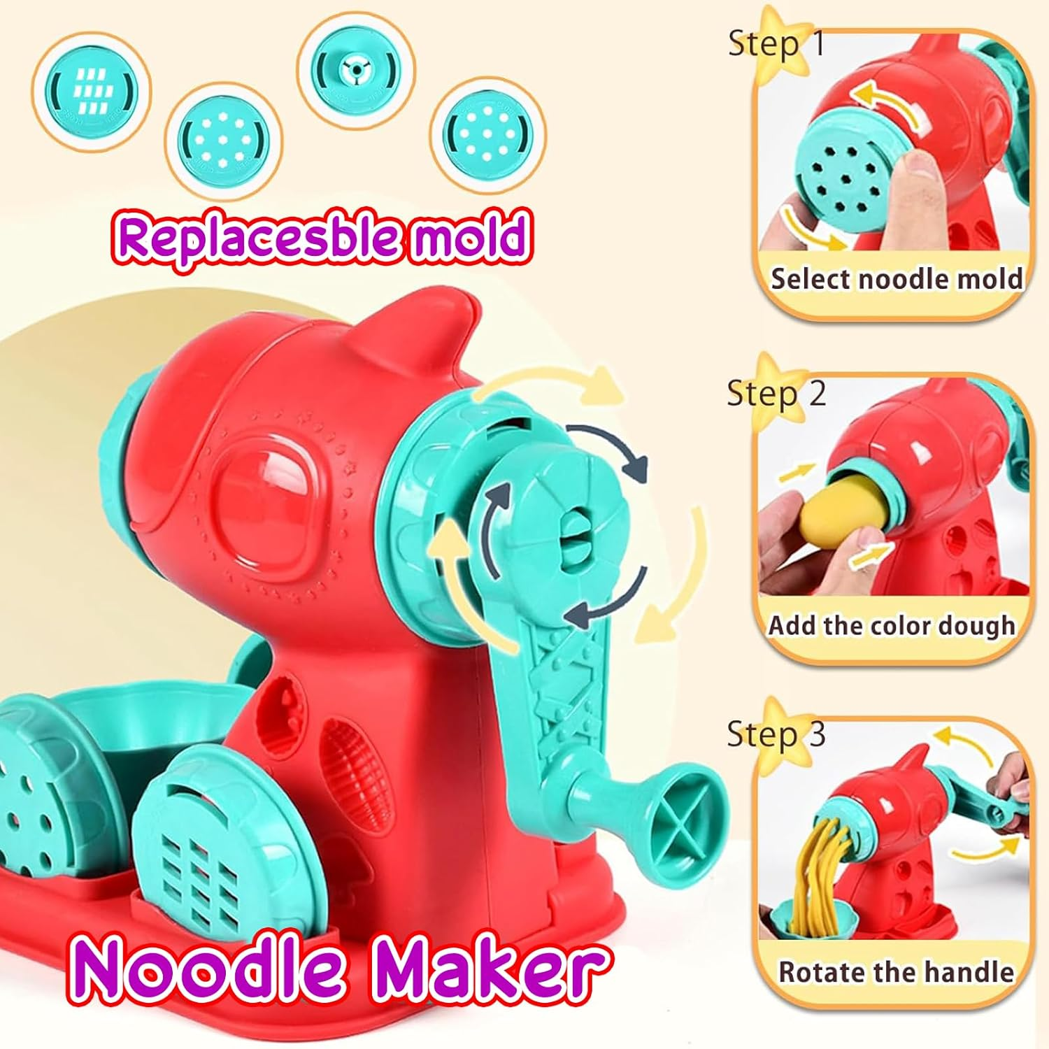 3 in 1 Color Dough Kitchen Creations Set Ice Cream Noodle Hamburger Maker Machine Art Crafts Food Modeling Play Toys Deluxe Tools Kit for Boys Girls Kids Toddlers Ages 3+ (12 Colors Dough) image number 3