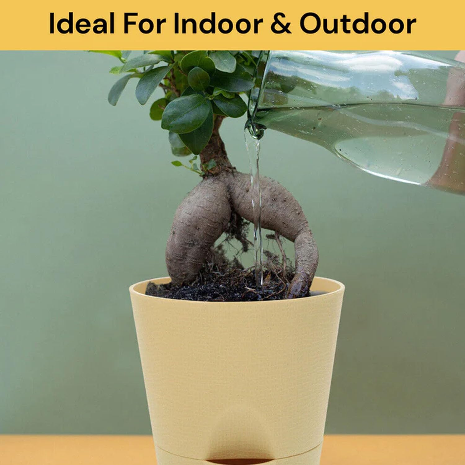 EZONEDEAL Indoor Self-Watering Planters, Planter Pots Indoor Self-Watering Planters with Drainage Holes & Saucers, Plastic Flower Pots, Nursery Planting Pots for Indoor Outdoor Plants (Grey) - Beige image number 3