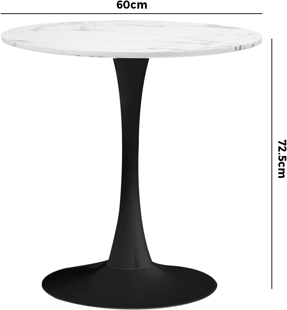 Oikiture 60Cm Dining Table with Marble Top and Metal Leg, round Kitchen Table White and Black image number 1