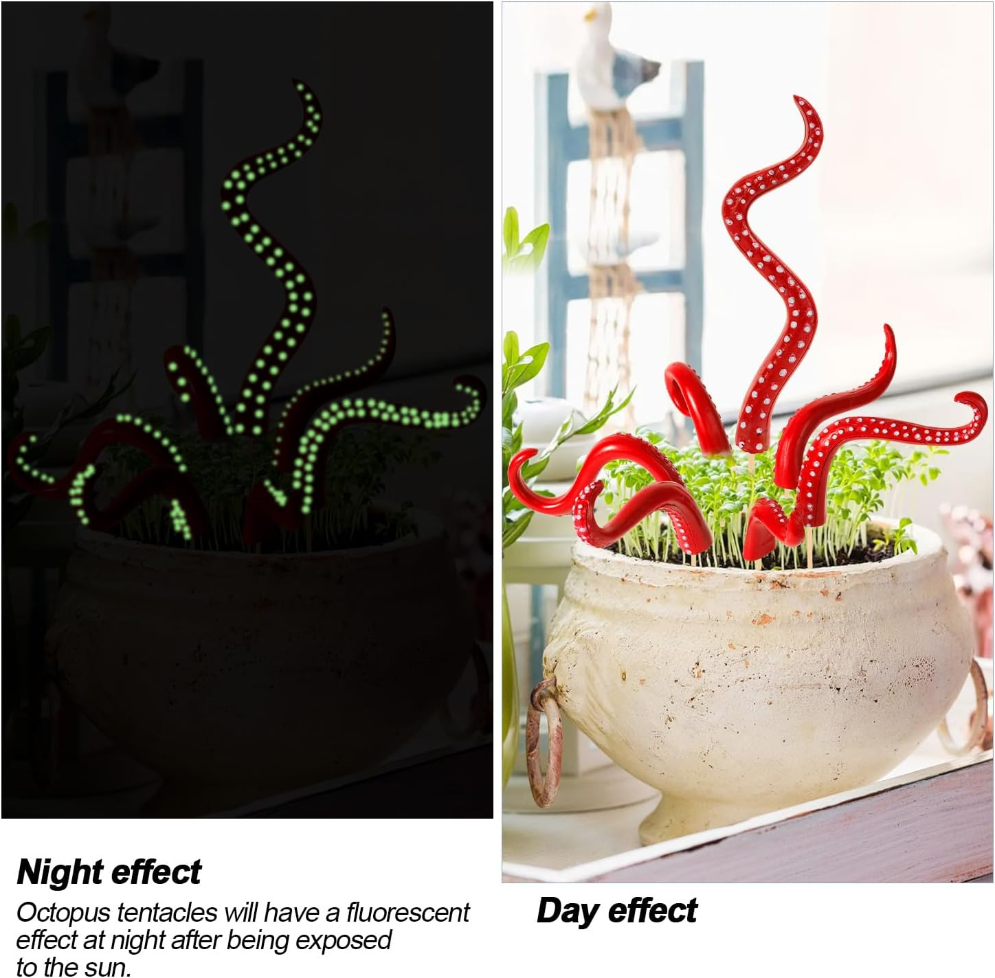 7Pcs Octopus Tentacle Plant Stakes, Various Shapes Glow in the Dark Octopus Leg Stakes Evil Decorative Garden Stakes for Potted Plants Indoor Outdoor Plant Lover Decoration(Red) - Red image number 6