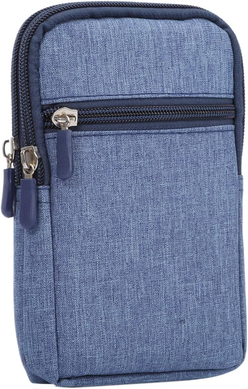 Vertical Cell Phone Waist Bag for Men, Mobile Phone Belt Pocket with Clip, Universal Mens Mobile Phone Belt Clip Holder Smartphone Waist Pouch Fanny Pack Protective Wallet with Carabiner Belt Loop - Blue image number 3