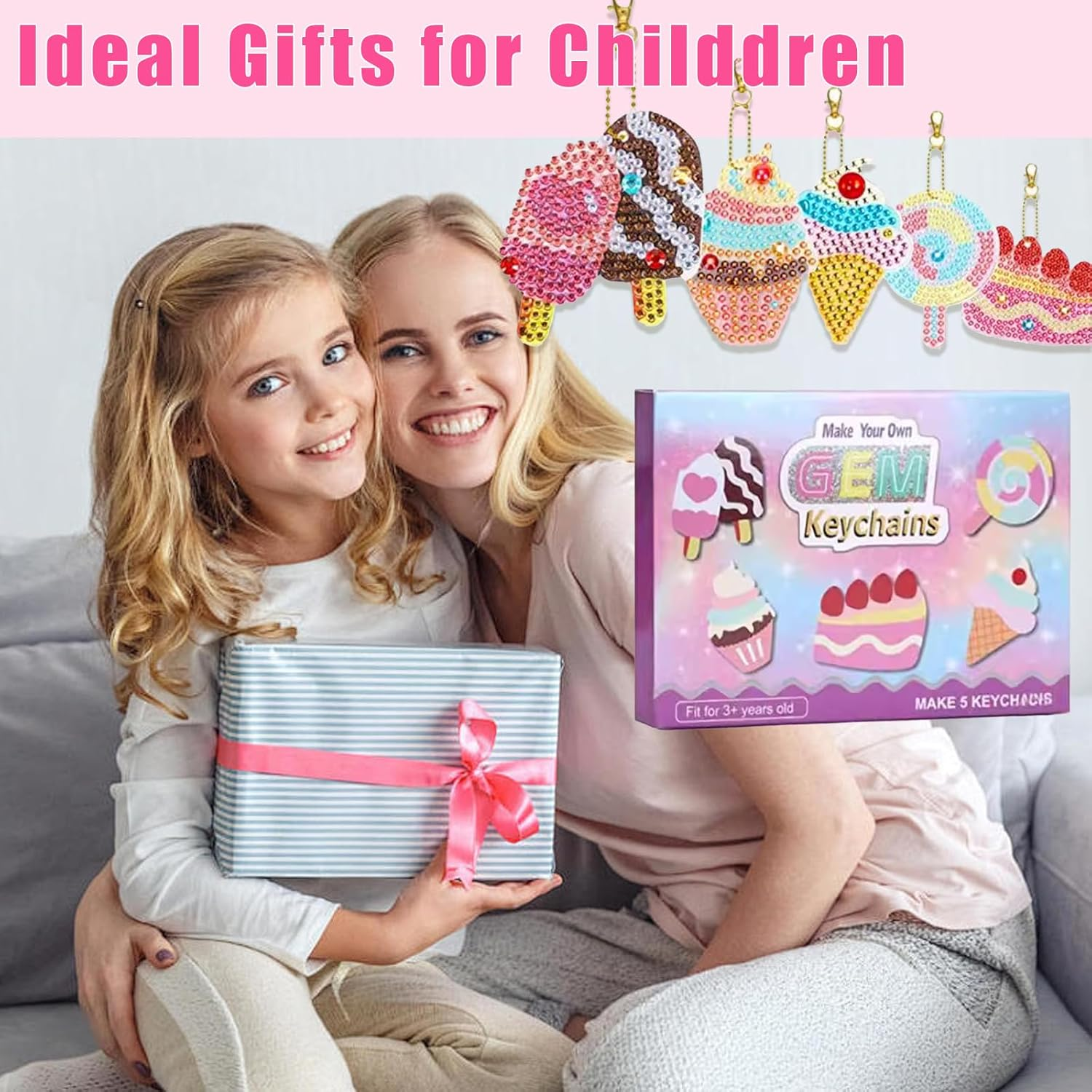 5D Gem Diamond Art Kit for Kids with Tool Kit Diamond Digital Painting Stone Art Keychain DIY Diamond Painting Stickers Supplies Suitable for Kids Adults Beginners Girls Gift image number 1