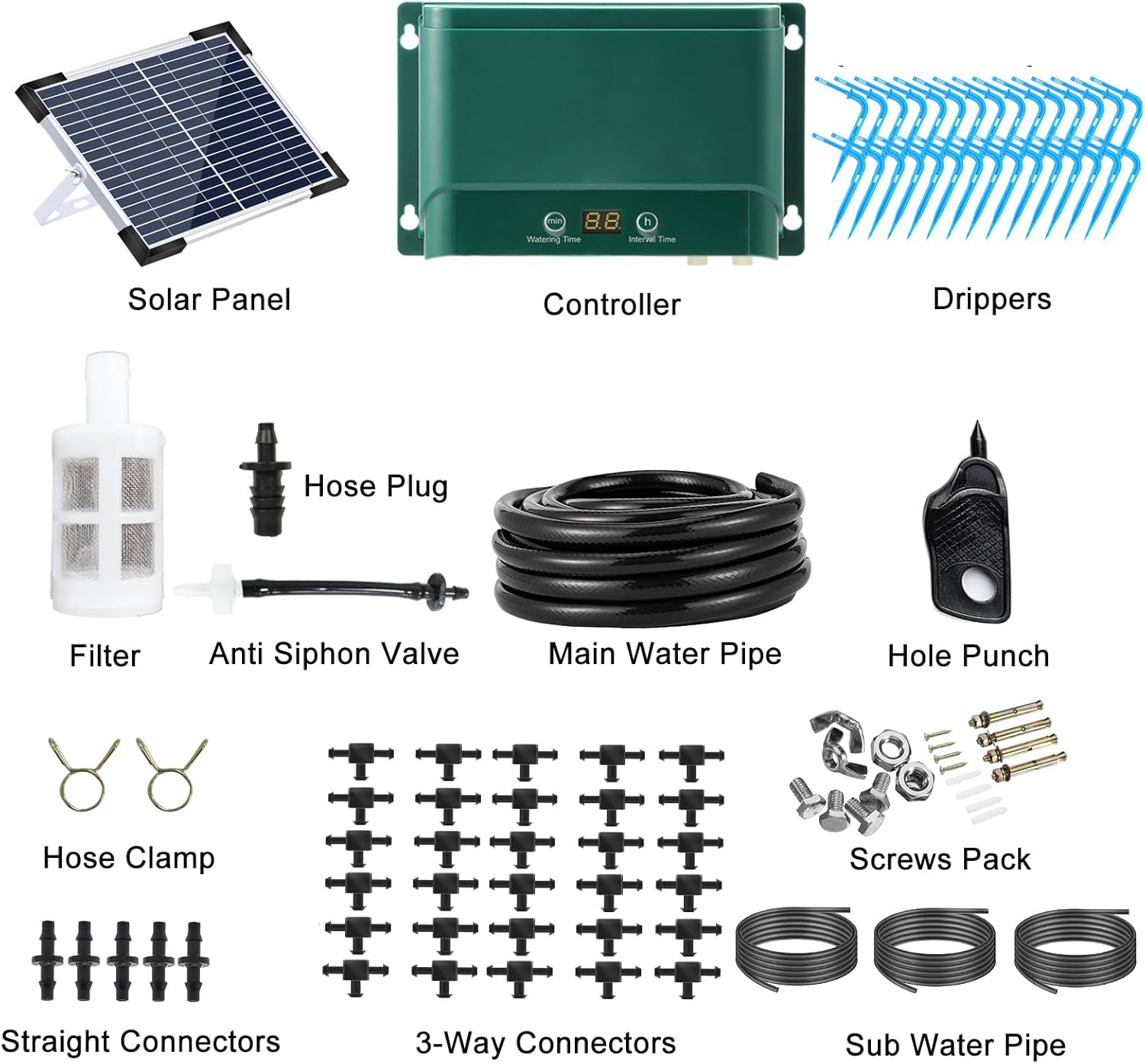 Mingzhe Solar Automatic Drip Irrigation Kit 7 Timing Modes 30 Watering Modes 98.42FT Automatic Watering Irrigation System Set for Garden Beds Patio Lawn Plants Greenhouse Flower for 30 Plants image number 5