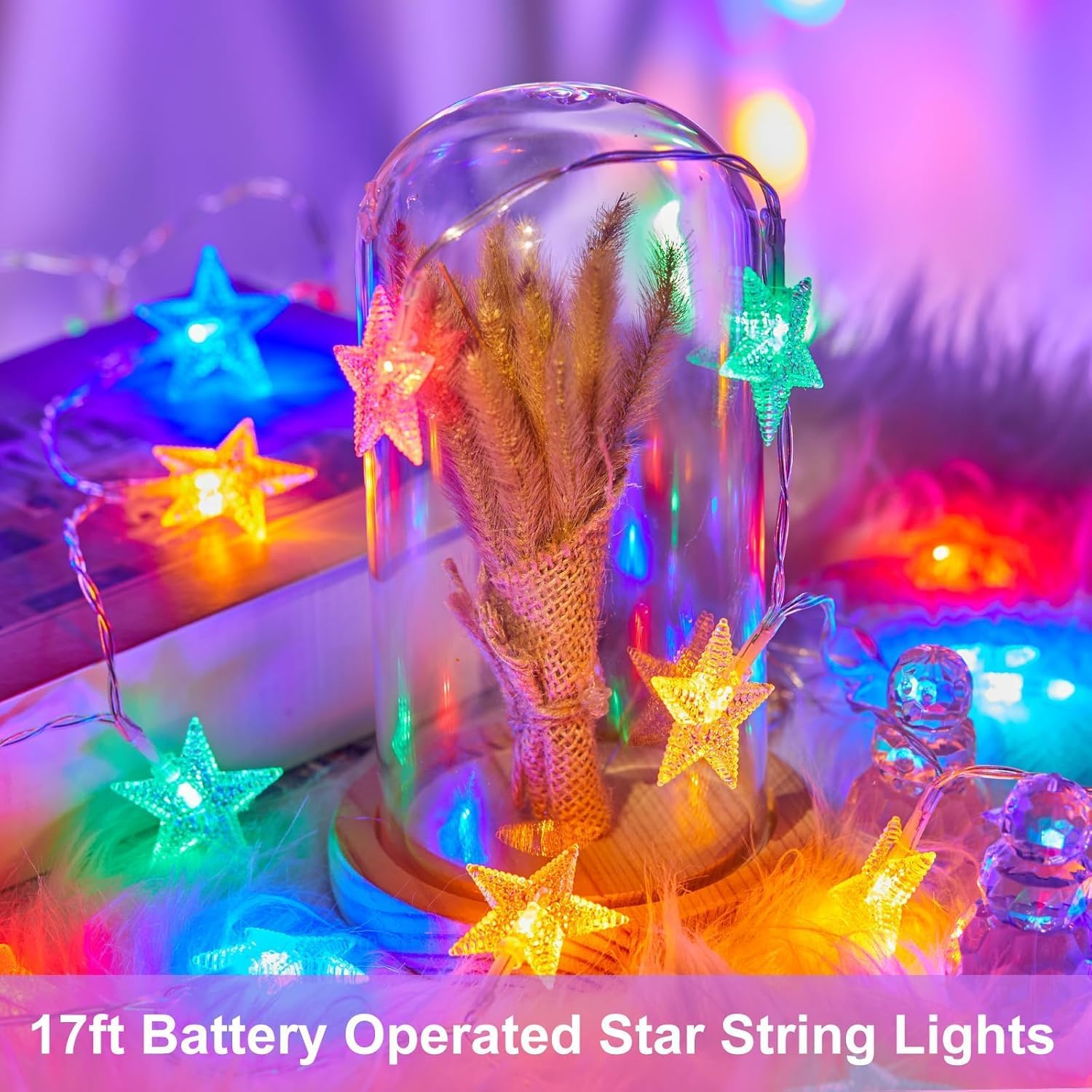 Star String Lights 20Ft 40 LED Battery Operated Fairy Lights with Timer Color Changing Waterproof Lights for Bedroom, Tent,Patio&Party Decor Indoor/Outdoor Christmas&Wedding Lights (Colorful) image number 2