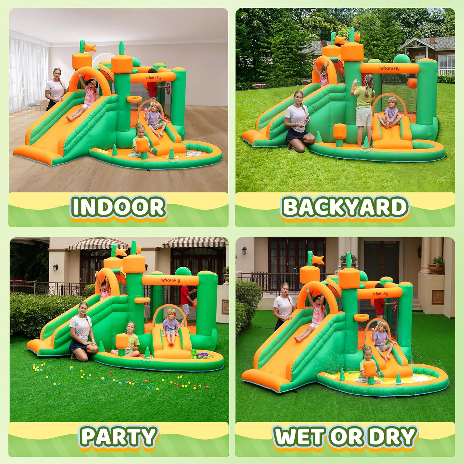 Inflatable Bounce House with Blower Playhouse Castle with Double Slides Ball Pit Pool for Kids 2-12 Wet and Dry image number 6