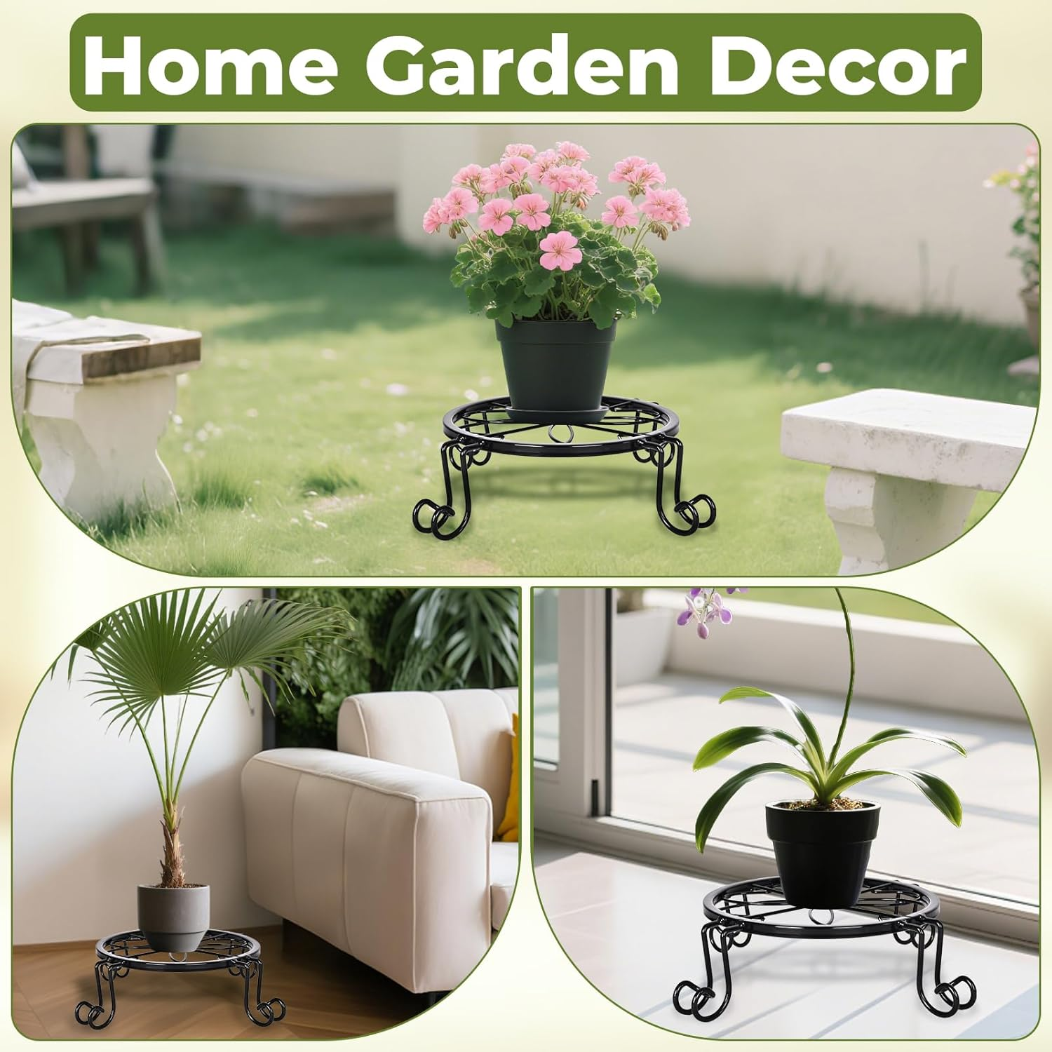 5 Pack Metal Plant Stands, Ditind Rustproof Iron Potted Stand Holder for Outdoor Indoor, Heavy Duty Flower Pot Stands for Multiple Plant, Plant Pot Shelf, round Supports Decor Racks for Garden Home image number 2