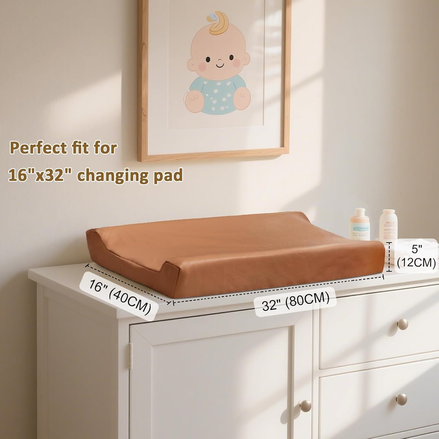 Owlowla Changing Pad Cover,Waterproof Changing Pad Covers-Soft Leather Diaper Changing Table Cover,Fits Standard Changing Pads for Baby Boy Girl（Brown） image number 5