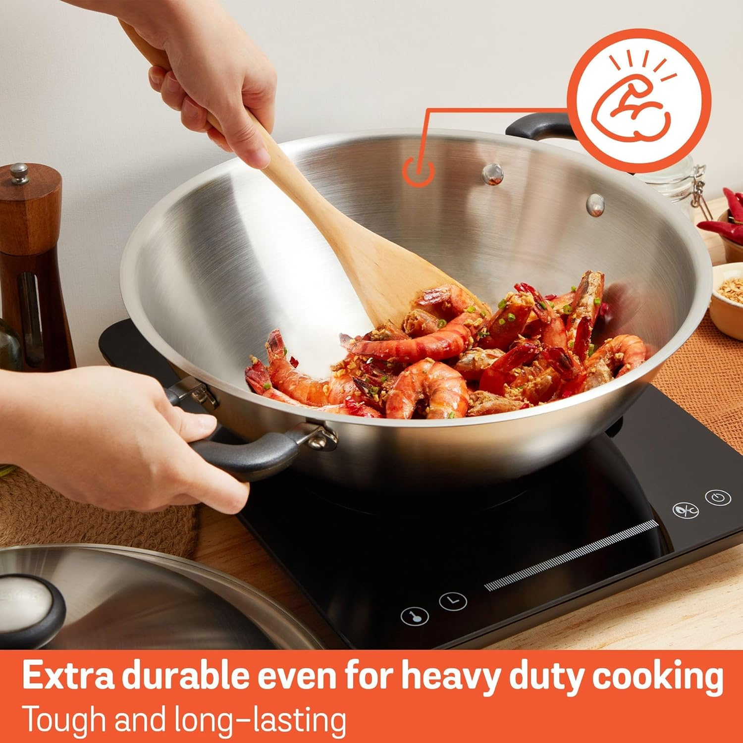 Meyer Centennial Stainless Steel Wok 36Cm with Lid, 7.3L, Induction Compatible, Tri-Ply Base, Dishwasher & Oven Safe, Scratch Resistant Stir Fry Pan, Silver image number 4