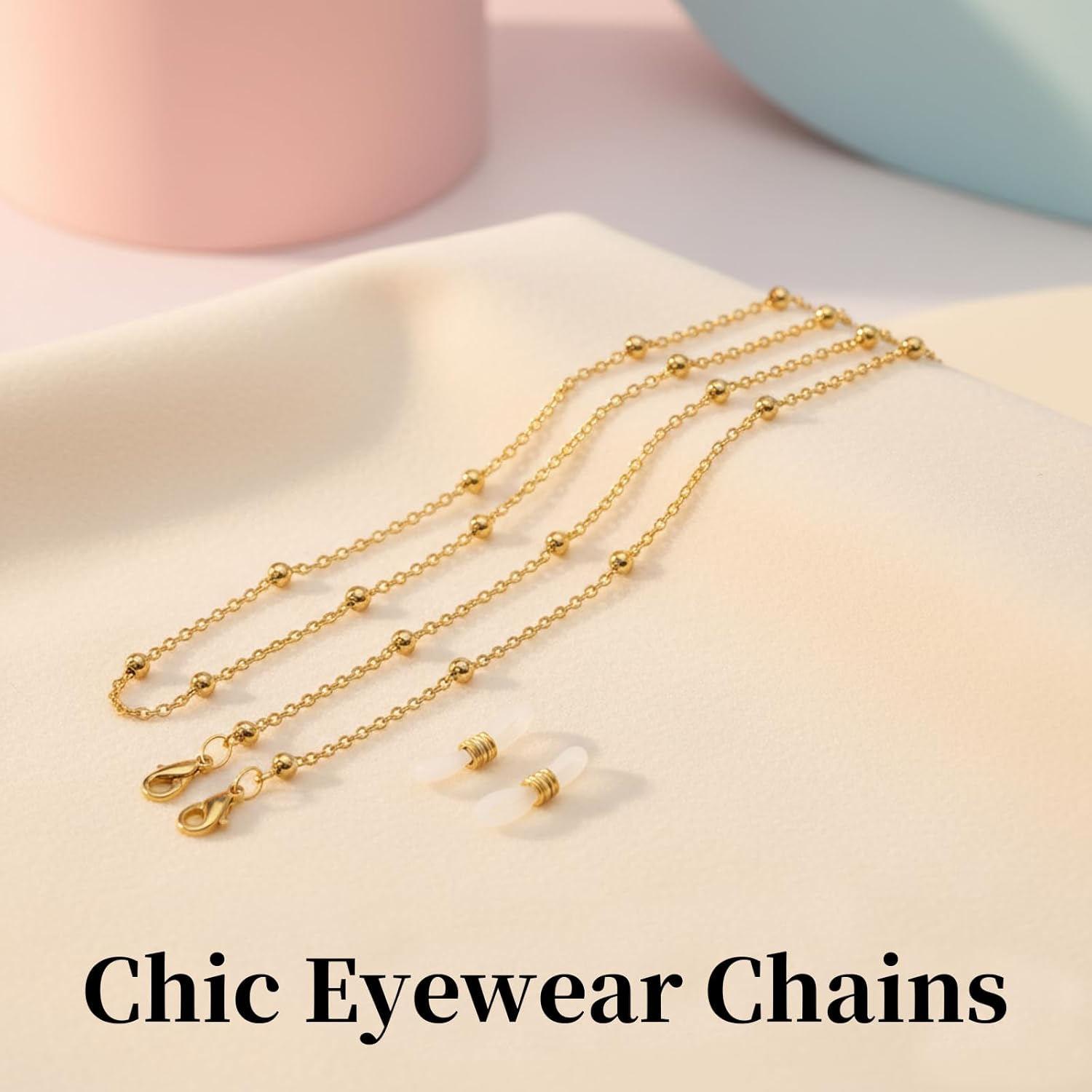 Glasses Chain, 4 Pack Glasses Strap with 2 Gold and 2 Silver Chains, Adjustable Sunglasses Strap for Women image number 3