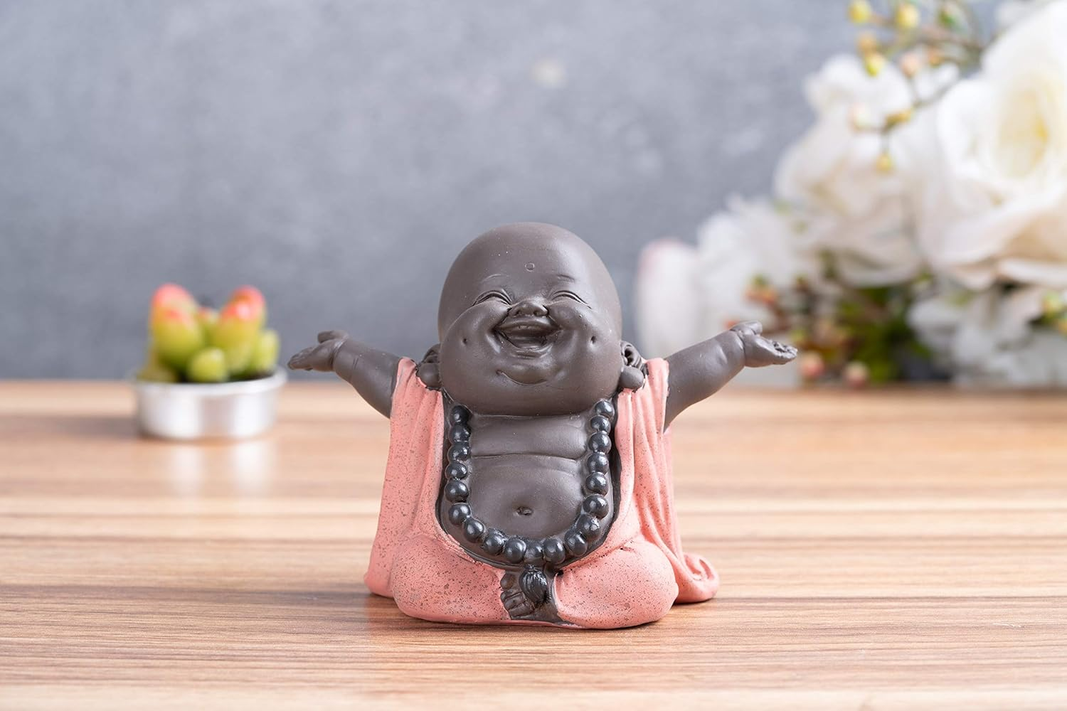 WGFKVAS Buddha Statue, Laughing Buddha Smiling Little Buddha Ceramic Buda Statue Little Monk Figurine, Baby Monk Figurine Cute Baby Buddha for Home Office Car Decors Gift Crafts and Arts (Red) image number 6