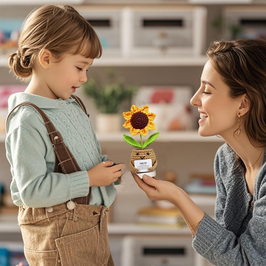 Teacher Appreciation Gifts, Thank You Gifts for Teachers, Handmade Crochet Sunflower with Card, Graduation Gifts, Christmas Birthday Gift, Coworker Friend Gift, Unique Crochet Decor (A) image number 4