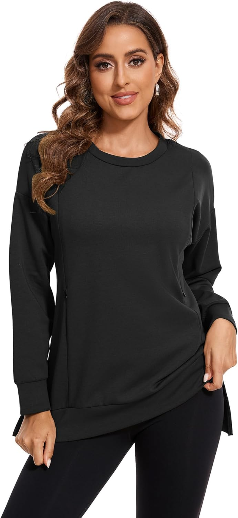 Smallshow Women'S Nursing Tops Sweatshirt Long Sleeve Side Split Breastfeeding Shirt