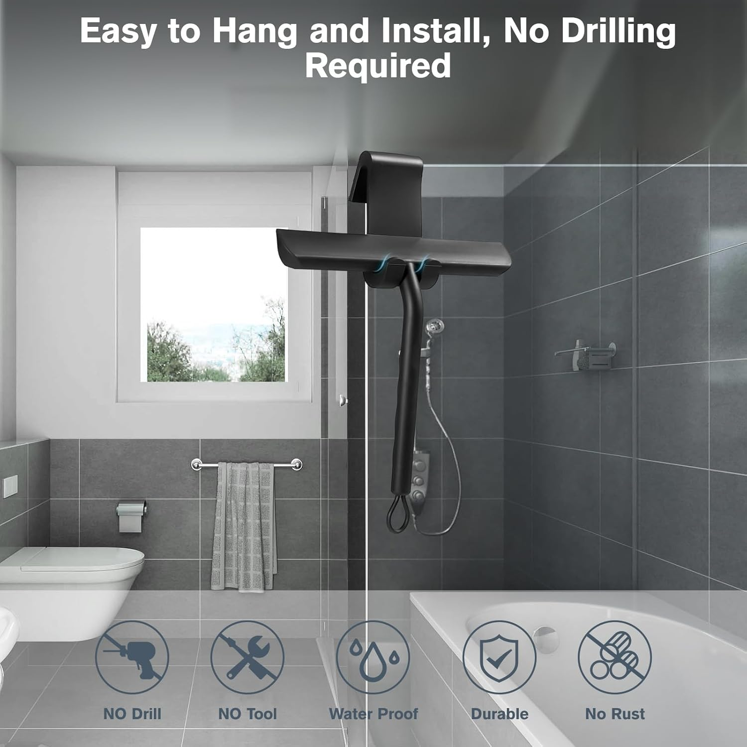 Vinabo Shower Squeegee for Shower Doors,Silicone Shower Screen Wiper,Black Squeegee for Showers, Bathroom Squeegees for Scraper for Mirror,Car,Window and Glass Cleaning-21Cm image number 1