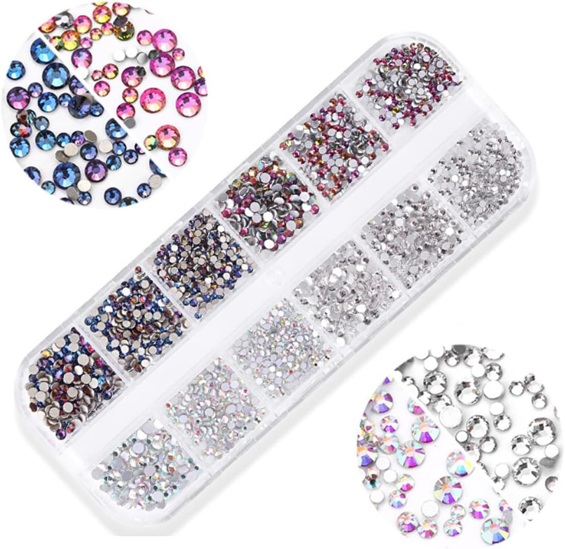 Nail Art Deluxe Flatback Rhinestones with Box (Clear + Clear Aurora AB + Flame + Blue Flame), Beauties Factory Nail Art Gems Crystals Decals (Color K) image number 1