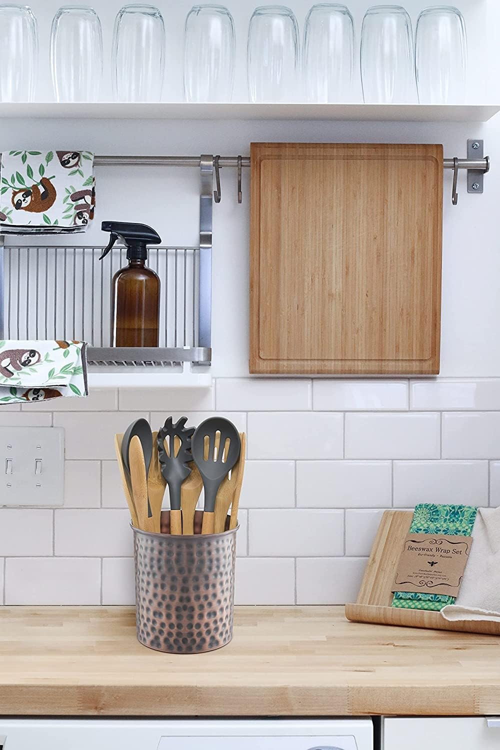 Monarch Abode Hand Hammered Kitchen Utensil Holder for Kitchen Counter, Spatula, and Large or Small Spoon Holder, Decorative Cooking Utensil Crock Organizer for Countertop, Antique Copper Finish