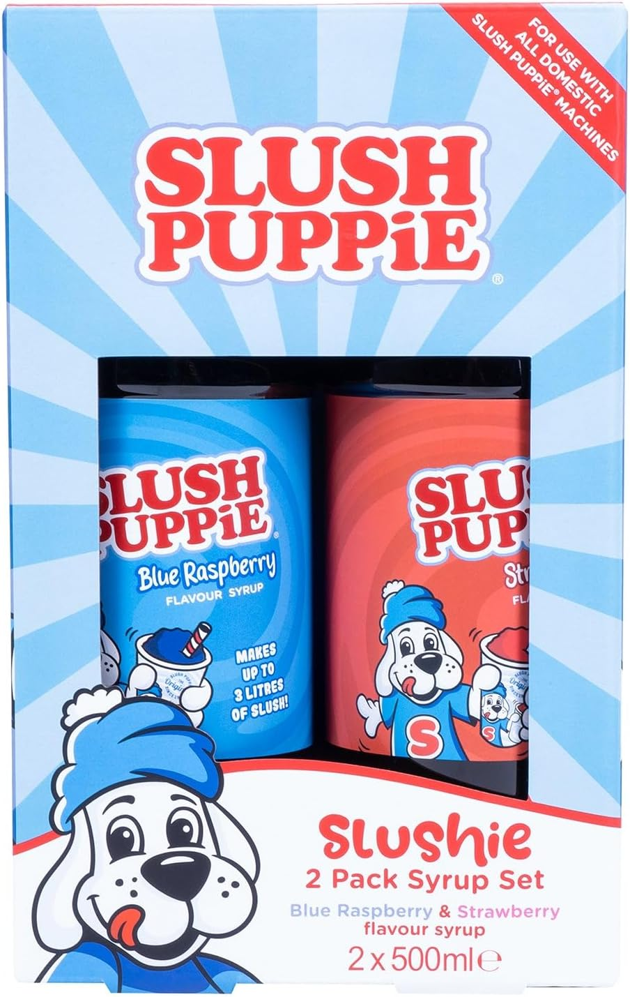 Slush Puppie Twin Pack Syrups Blue Raspberry and Strawberry 500Ml, Classic Flavours for Slush Puppie Machines