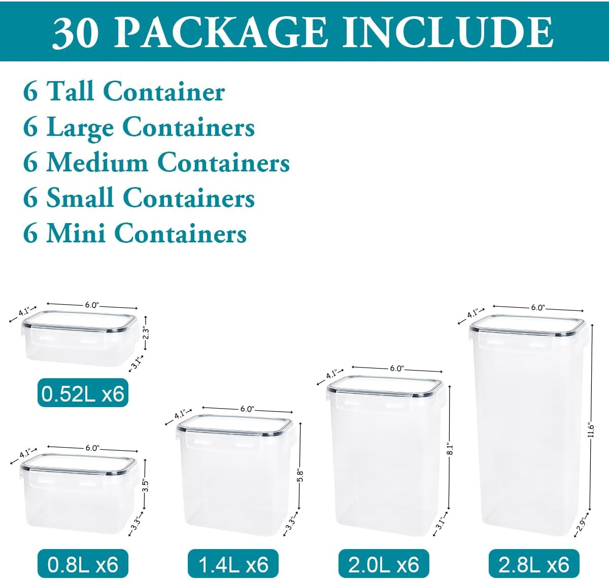 30Pack Airtight Food Storage Containers Set with Lids - Kitchen Pantry Organization and Storage with Labels & Marker, Bpa-Free Plastic Leak-Proof Canisters for Cereal, Dry Food, Flour and Sugar image number 5
