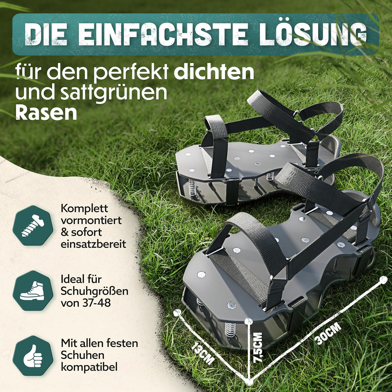 RASENK&Ouml;NIG Nail Shoes Pro | Lawn Aerator Shoes + Screed Shoes | Lawn Aerator Scarifier and Aerator for Lawn Aeration | Premium Lawn Shoes for Aerating and Loosening Lawn - Pre-Assembled image number 4