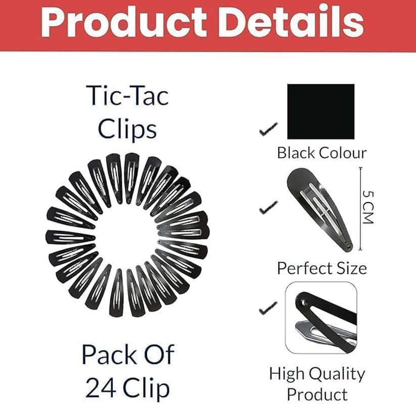 NTY Collections 100 Large Metal Tic Tac Snap Hair Clips for Women (Black) &ndash; Strong Grip Non-Slip Barrettes, Heavy-Duty Metal Hair Accessories for Thick & Thin Hair, Daily Styling Hair Clips &ndash;( 100 Pieces, 3.1 Inch ) image number 2