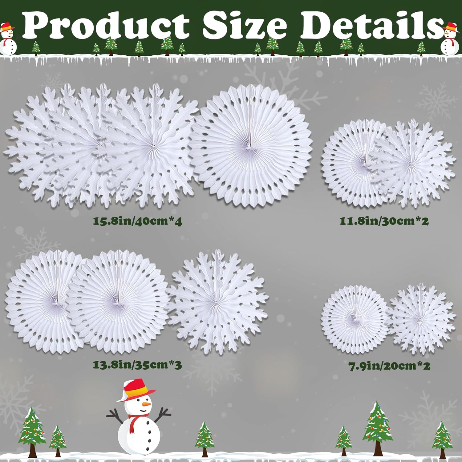 11 Pieces Christmas White Decoration, Paper Snowflakes Hanging Decoration, Suitable for Winter Indoor Window Decoration, Winter Wonderland Decorations - Christmas Decorations Indoor image number 5