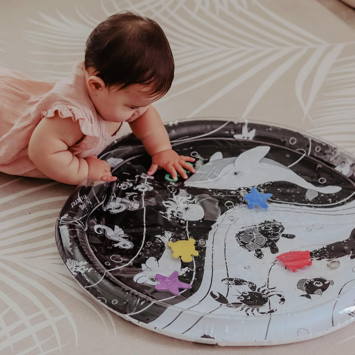 Under the Sea High Contrast Black and White Sensory Baby Water Mat, Baby Tummy Time Mat, Tummy Time Toy,