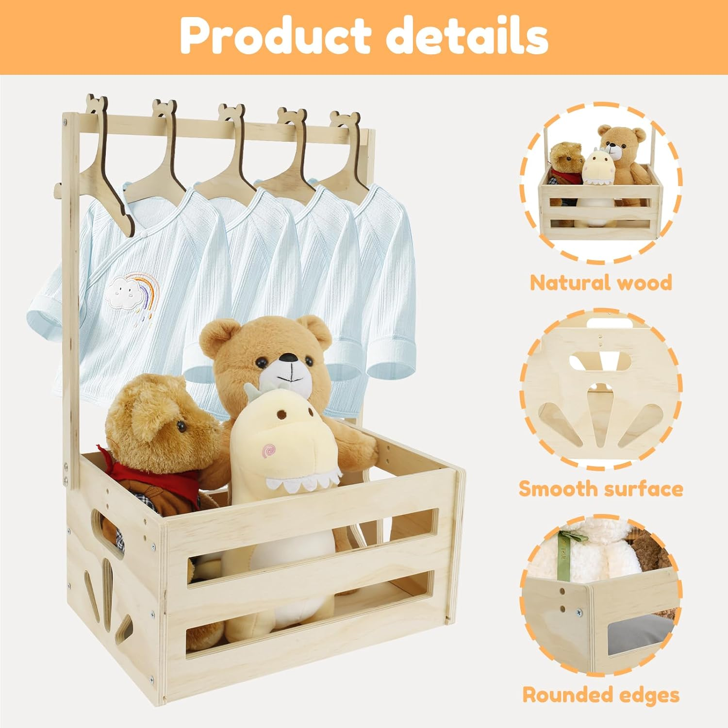 Wooden Baby Shower Crate Closet, Baby Storage Crate with Handle, Decorative Basket for Baby Shower Gifts, Welcome Gift Basket for Newborn Boys Girls, Pregnancy Gifts for New Parents image number 6
