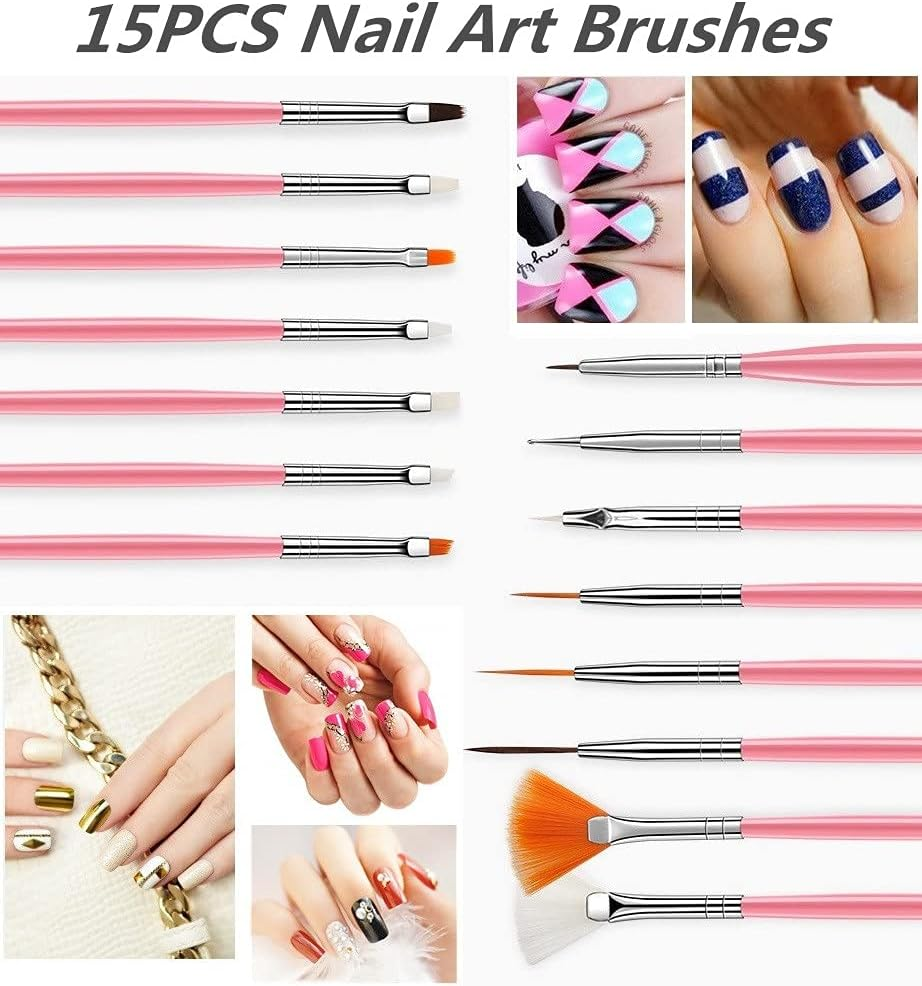 20PCS Nail Art Design Tools, 15PCS Painting Brushes Set with 5PCS Dotting Pens - Black image number 3