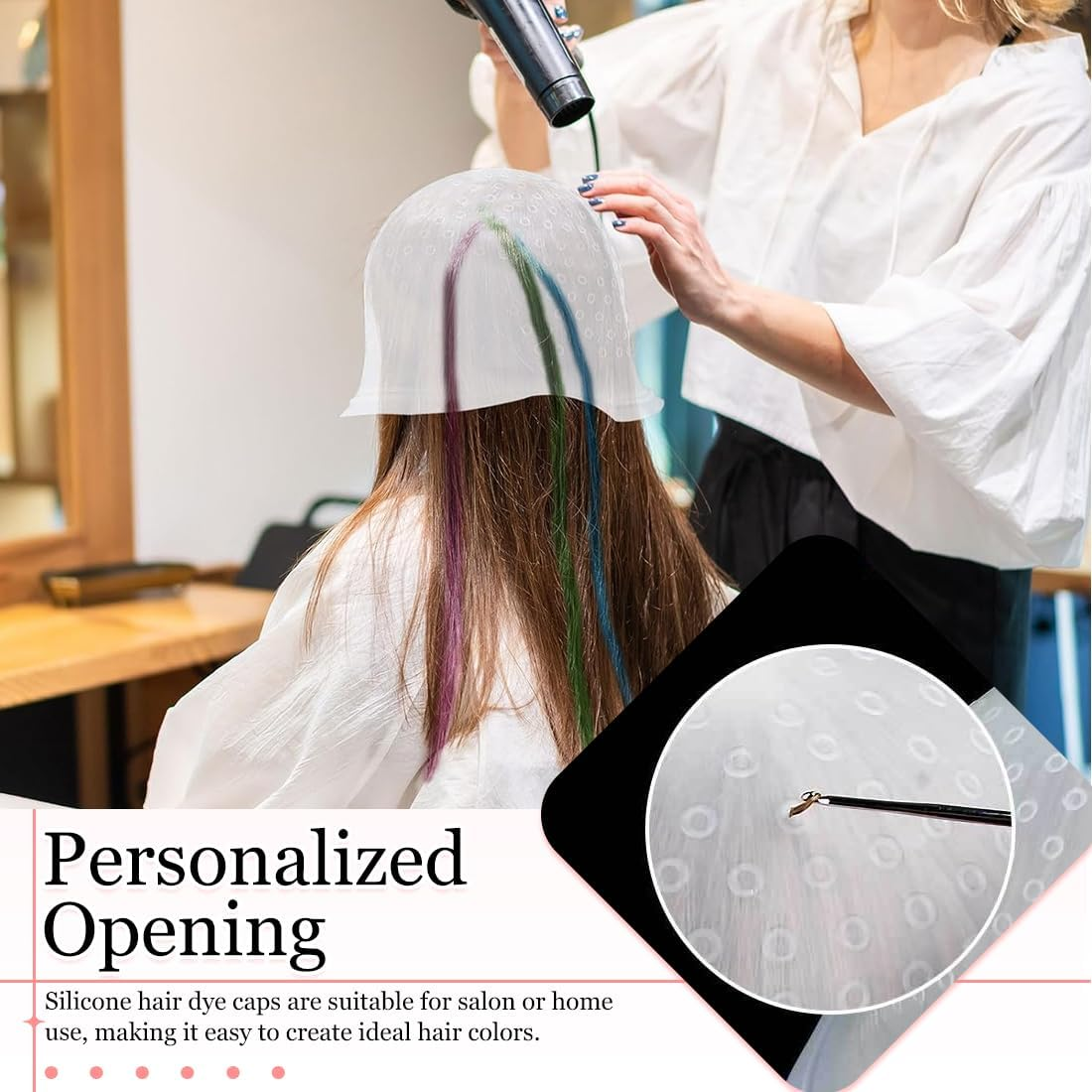 MIRKUZI Coloring Accessories 1 Piece Silicone Highlight Cap with Crochet Highlight Cap Reusable Salon Hair Cap Highlight Cap Salon Hair Dye Cap for Women and Girls for Hair Dyeing image number 5