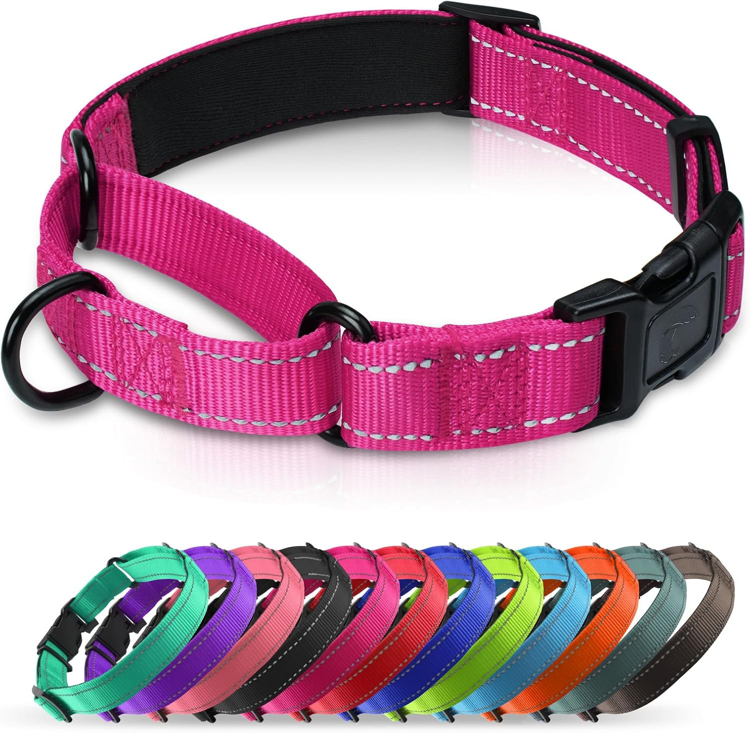 Padded Martingale Collar for Dogs | Neoprene Martingale Dog Collars | Reflective Nylon Martingale Collar | Adjustable Dog Martingale for Small Medium and Large Dogs