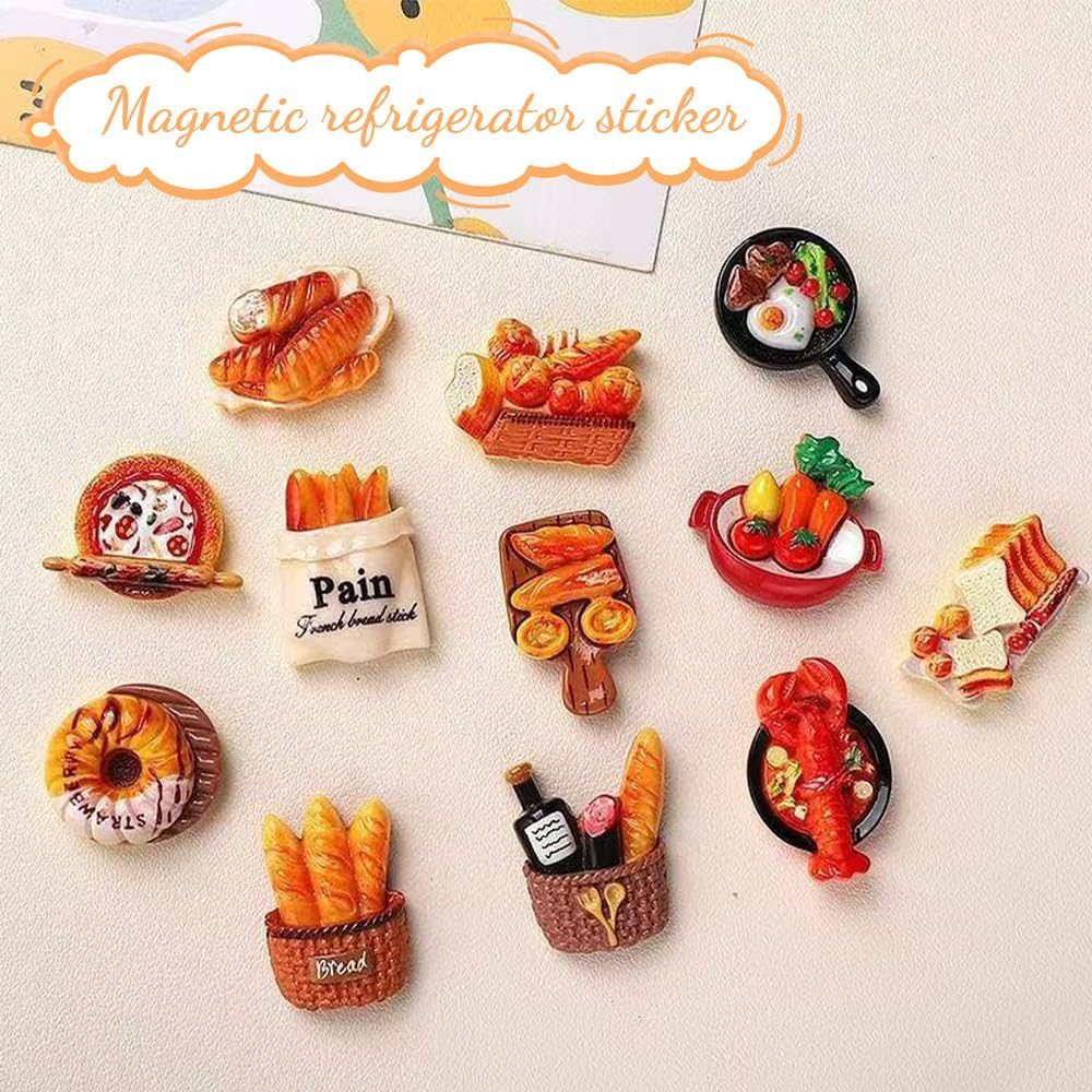 12 Pcs Whimsical Food-Themed Refrigerator Magnets,With Magnetic Attachment Resin Material for Refrigerators,Whiteboard,Blackboard,Home Decor image number 4