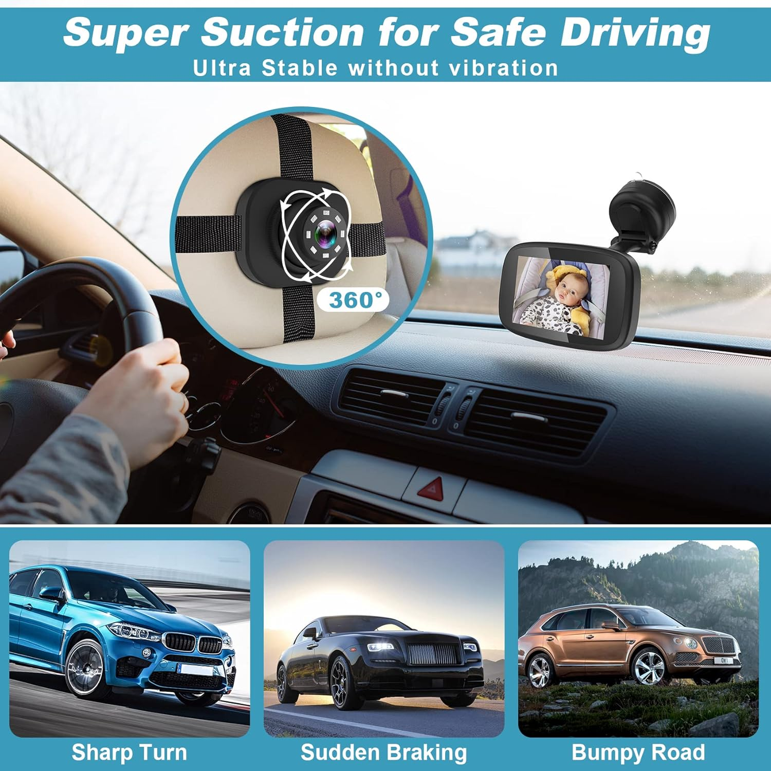 1080P Baby Car Mirror, Shybaby 4.3'' Baby Car Camera Monitor 170&deg; Wide View, HD Night Vision Function and Reusable BM-802BCM BM-802BCM image number 5
