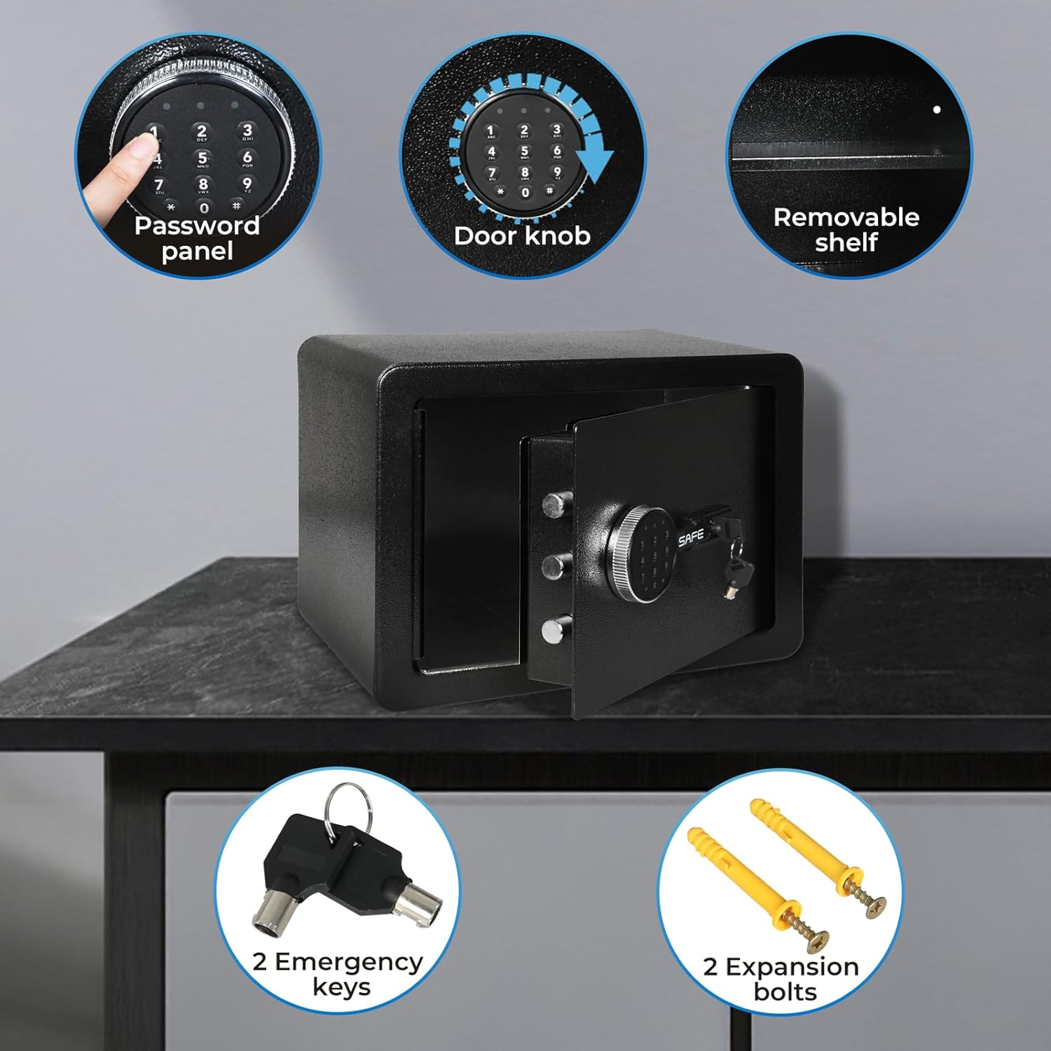 8.1L Small Safes for Home, Hotel Safes Security Home Safe Lock Box with Digital Keypad Safe Box, Cabinet Safe for Dorm Hotel Office Cash Document Jewelry image number 6