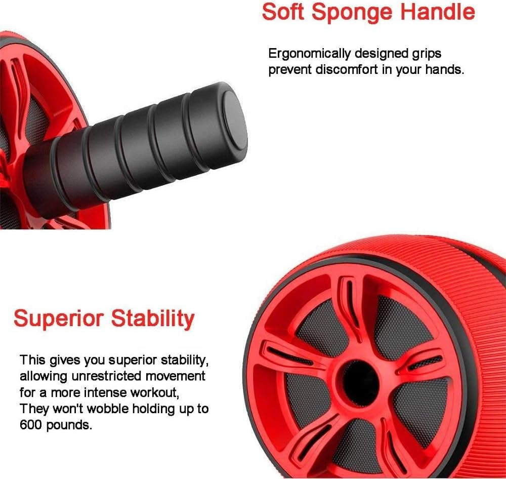Ab Roller Wheel with Knee Pad - Core & Abs Home Workout Equipment for Men and Women - Wide Non-Slip Abdominal Exercise for Home Gym Fitness Equipment (Red) image number 6