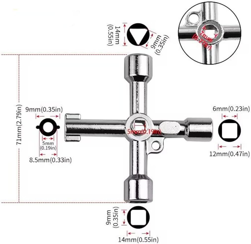 3 Pack 4-Way Multi-Functional Universal Cross Key,Plumbing Key Wrench,Electric Cabinet Keys，Gas Meter Keys,Electricians Valve Tools (Silver) image number 1