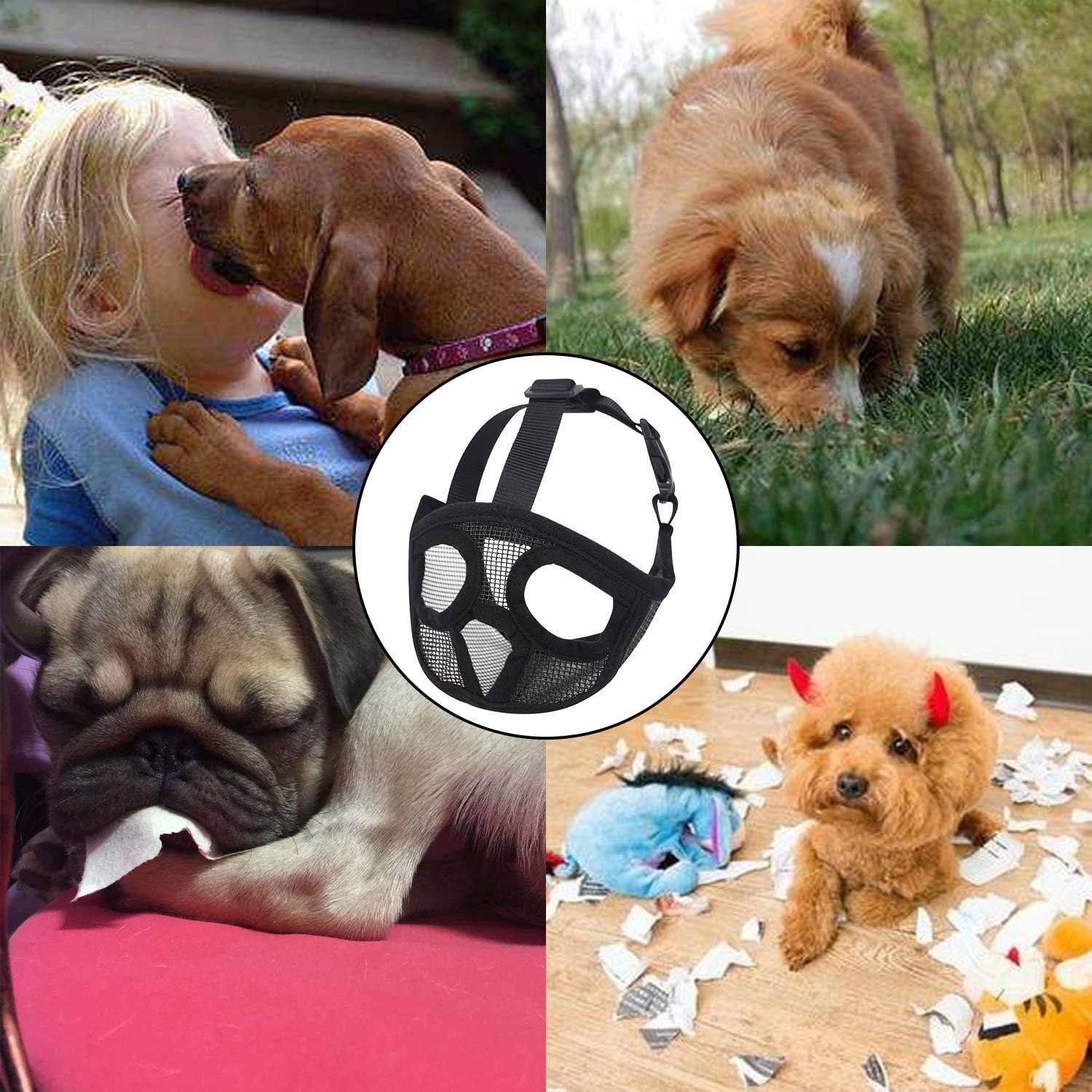 Muzzles Dog Basket Muzzle Short Snout Muzzle Bulldog Pug Basket Muzzle Adjustable Dog Mouth Cover PVC Breathable Cover Dog Mask Prevents Biting Barking image number 3