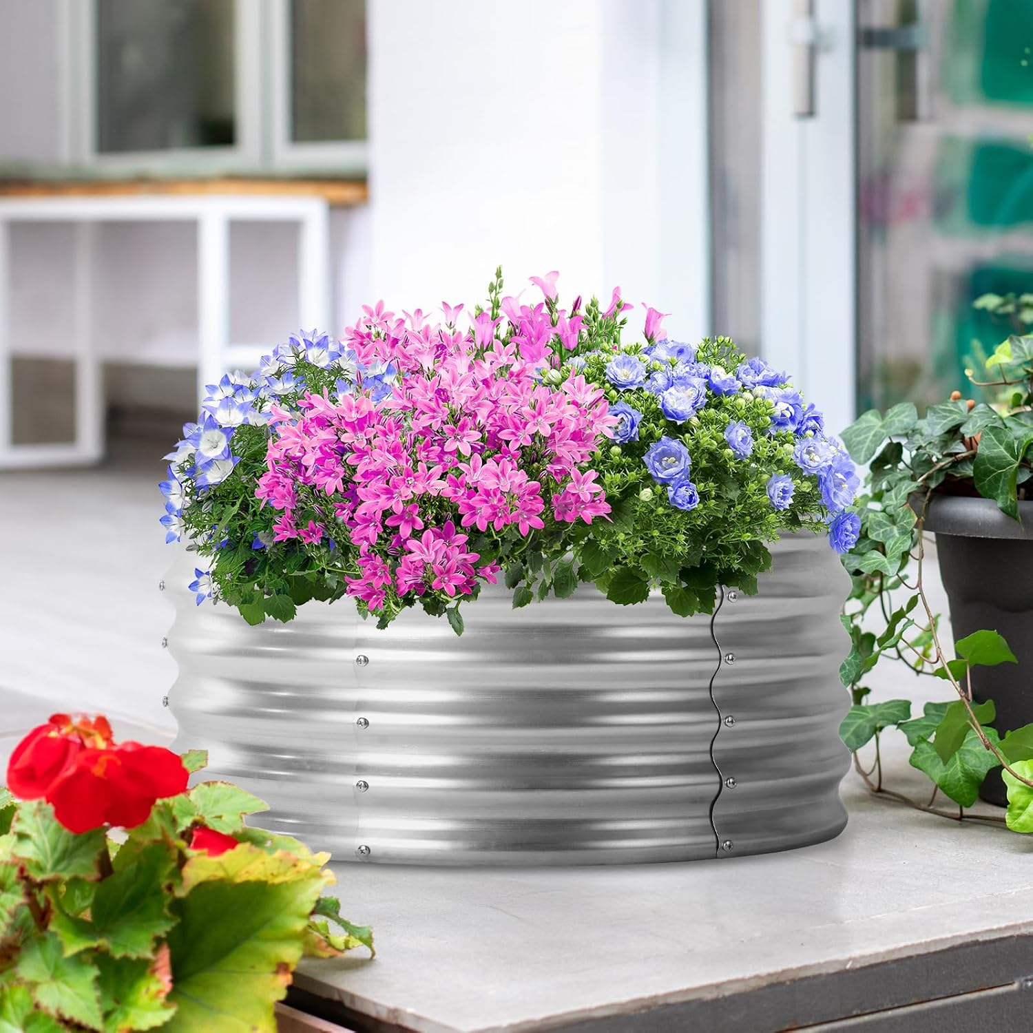 Round Galvanized Raised Garden Bed Kit Outdoor Galvanized Planter Box, above Ground Garden Planter for Flowers Vegetables, 2X2X1Ft image number 2