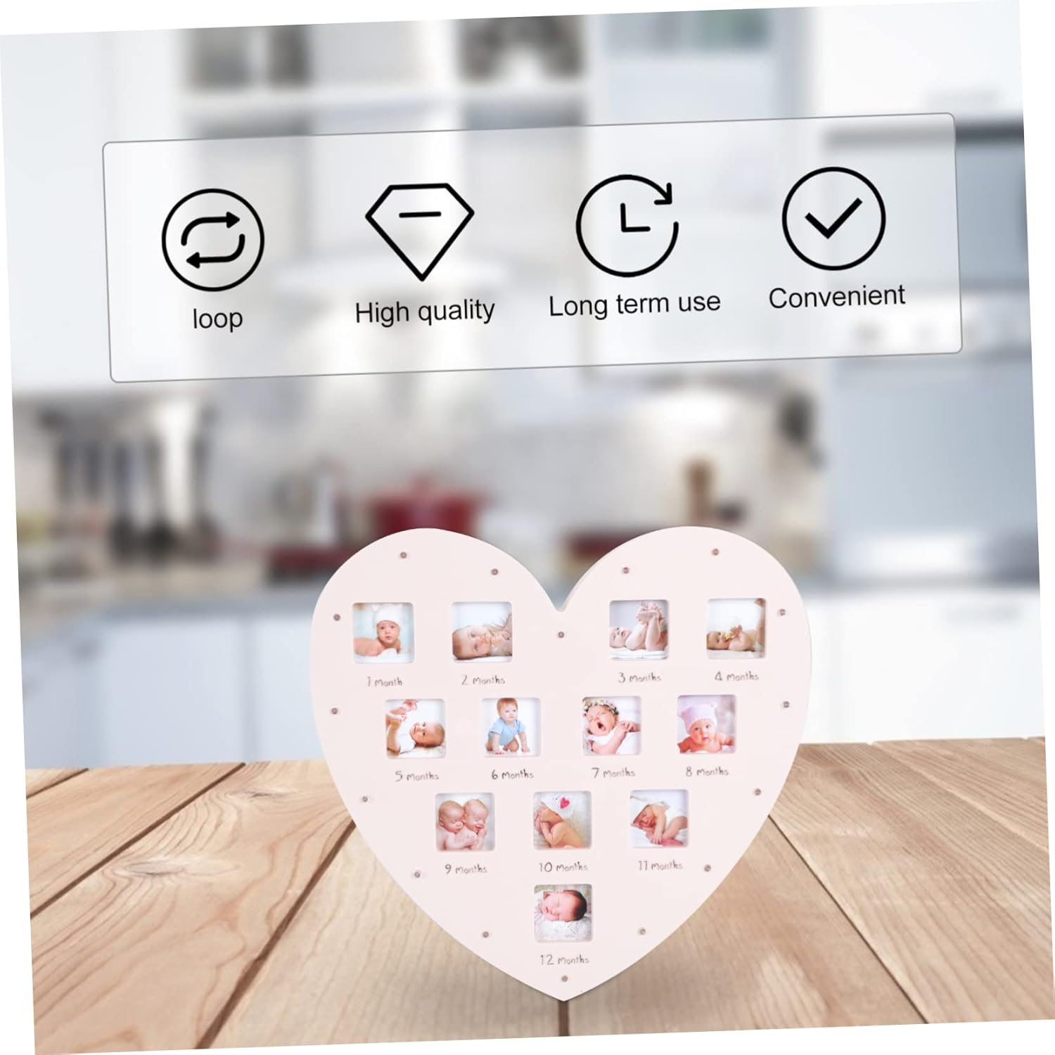 SECFOU Growth Record Photo Frame Heart Shape Light for First Year Memories Decorations image number 6
