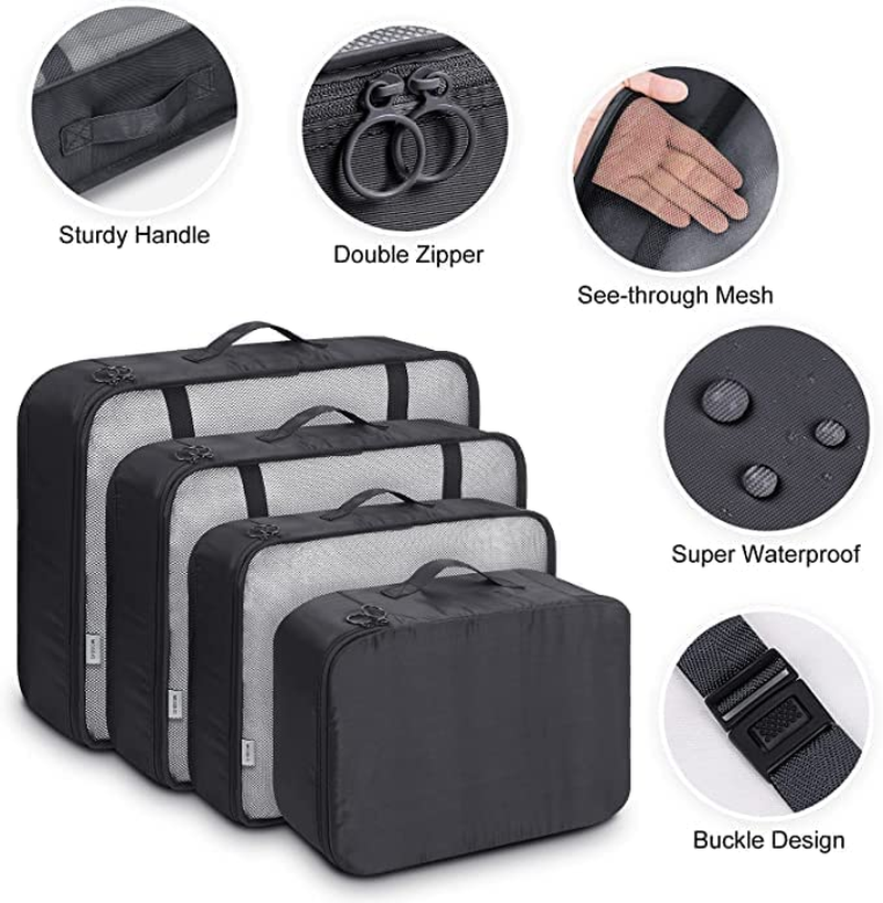 Packing Cubes, 10 Set Packing Cubes with Shoe Bag & Electronics Bag - Luggage Organizers Suitcase Travel Accessories (Black) image number 3