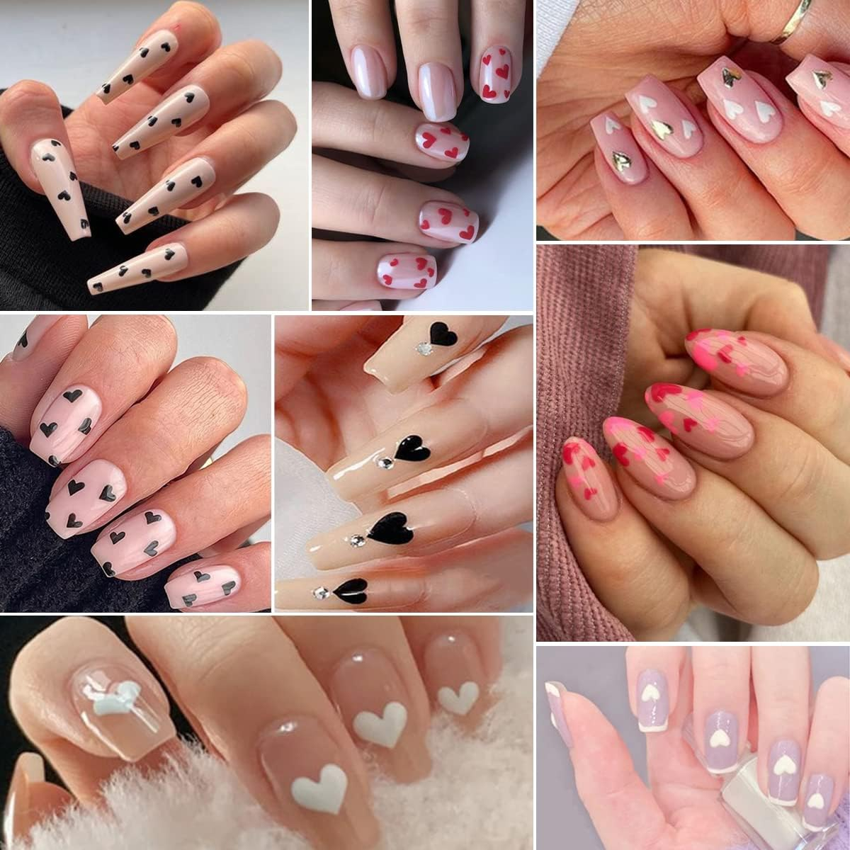 8 Self-Adhesive Nail Art Stickers - Heart & Nail Decorations