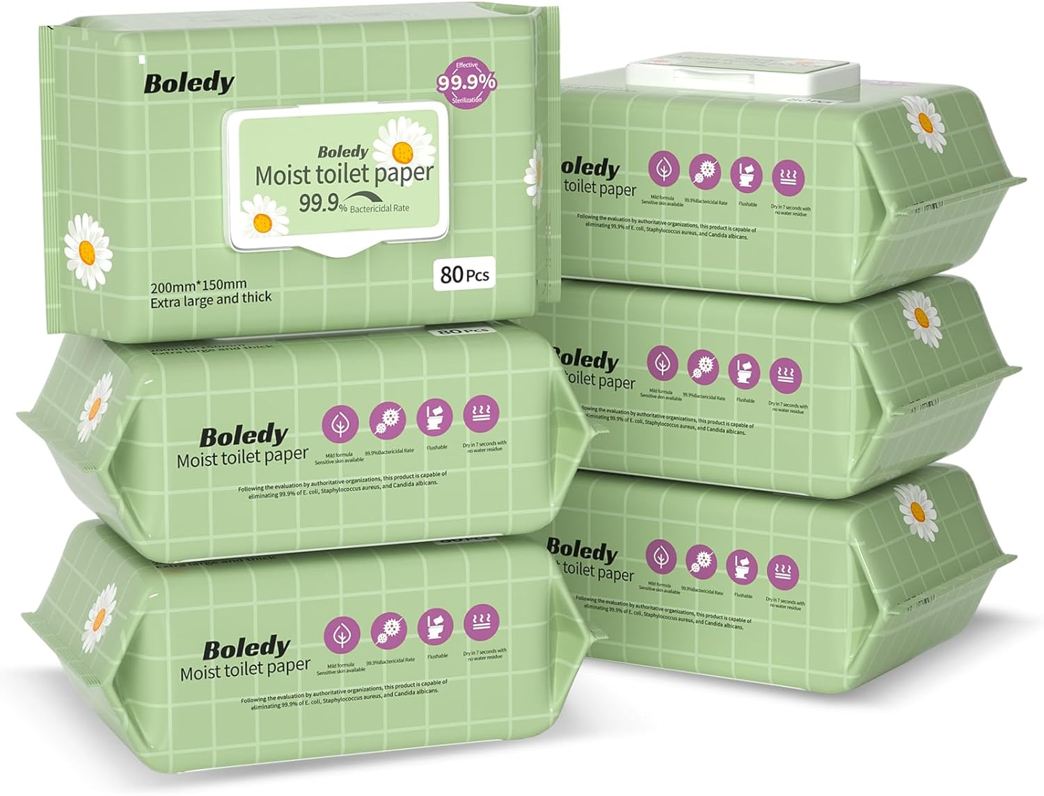 480 Count Flushable Wipes Easy to Flush Wet Wipes for Sensitive Skin 100% Plant-Based Powerful Cleaning Natural Formula Portable Moist Toilet Paper Biodegradable Moist Tissues (Pack of 6) image number 4