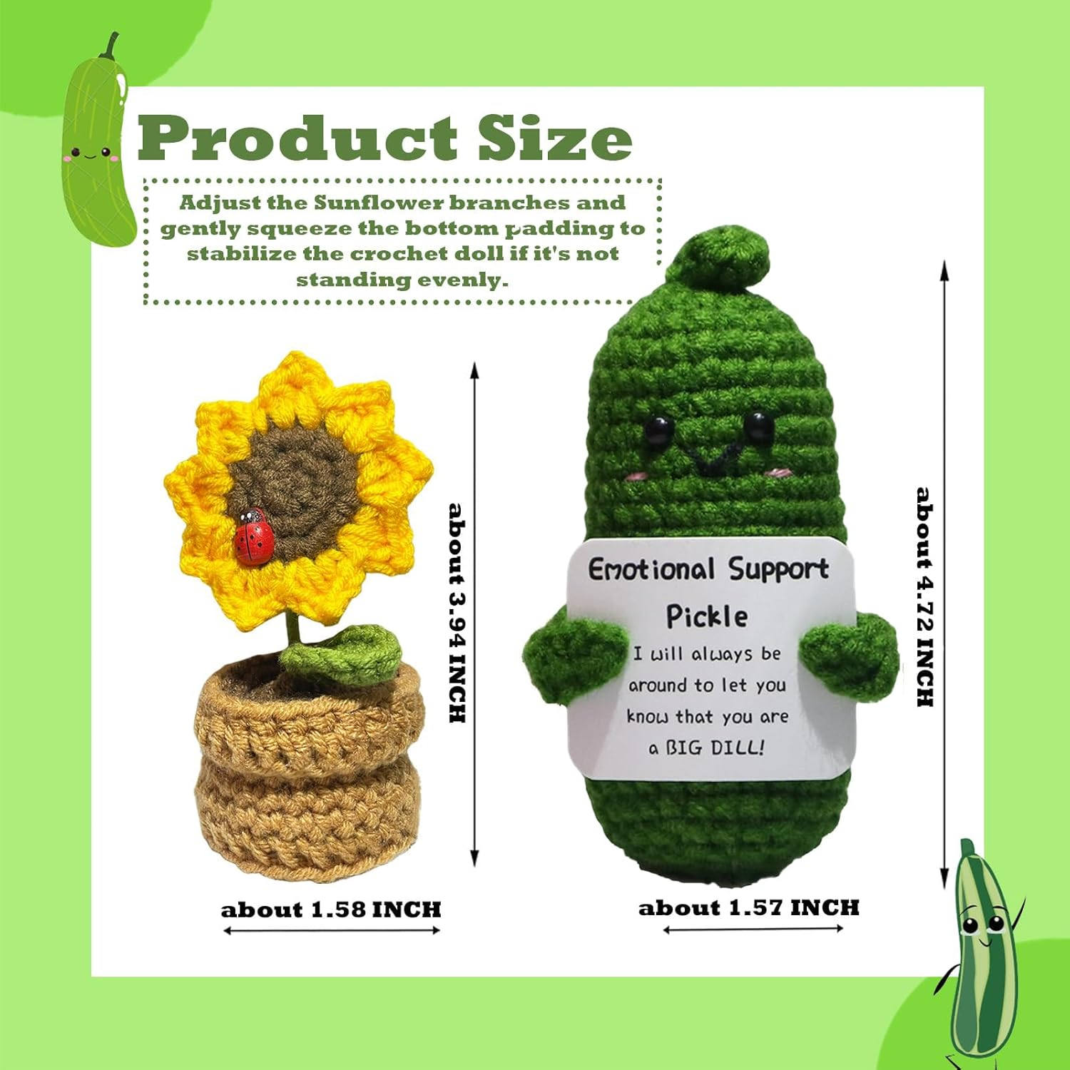 2PCS Positive Mini Potato Funny Gifts, Emotional Support Sunflower Pot Desk Decoration Crochet Birthday Gifts for Children Women Mom Best Friend (Sunflower & Bitter Gourd) image number 6