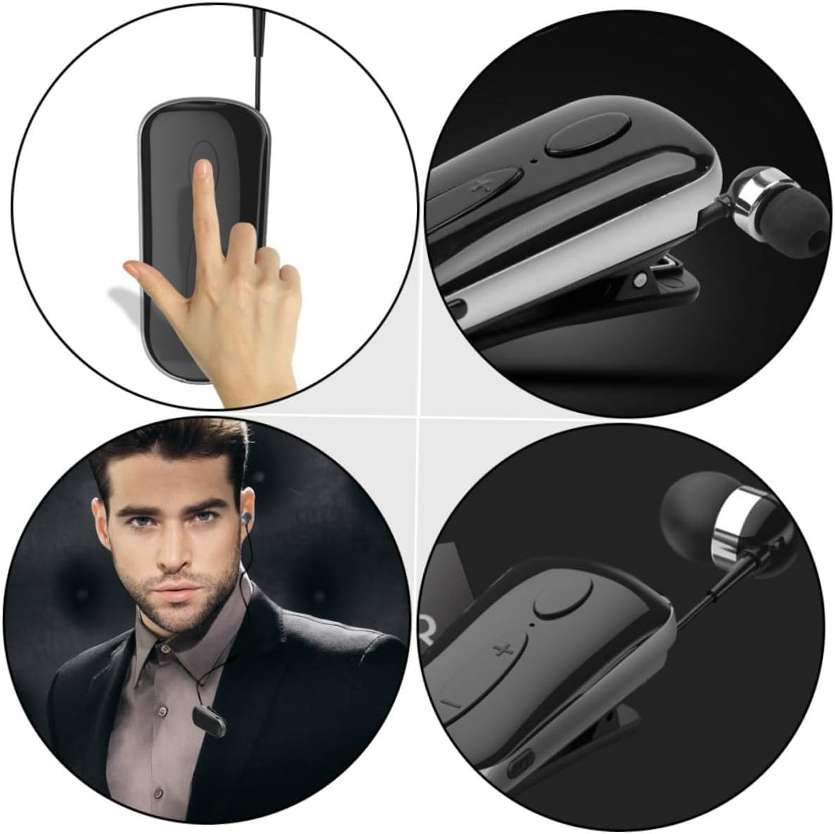 SHOWERORO Wireless Earbud Clip-On Headphone Retractable Sports Headset with Mic for Running Gym Workout Lightweight Sweatproof Earpiece for Active Lifestyle Black image number 1